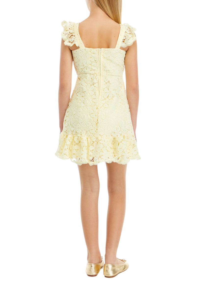 Girls 7-16 Chemical Lace Flutter Sleeve Dress with Ruffle Hem