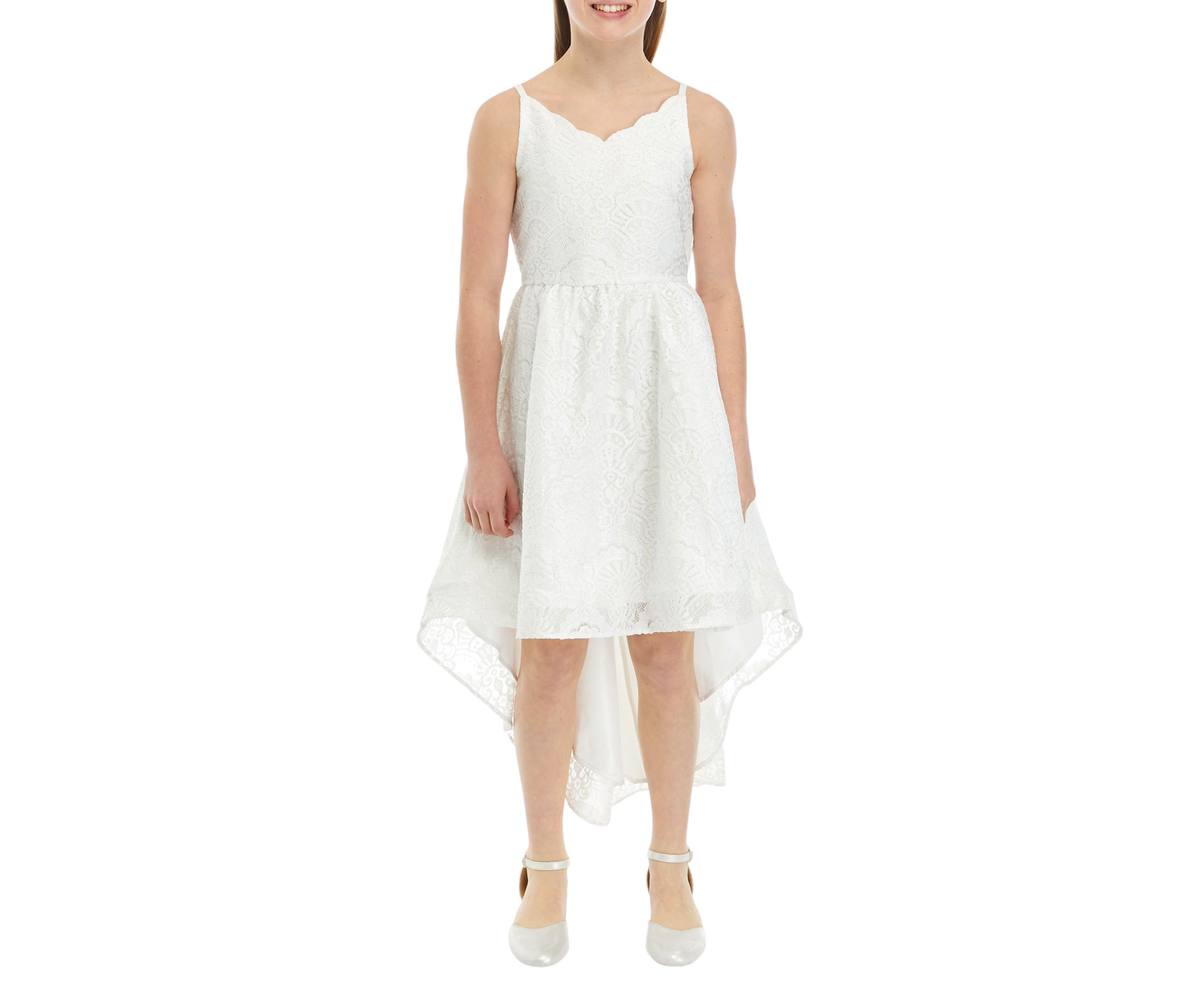 Girls 7-16 Lace Scallop Sweetheart Bodice to High Low Skirt Dress