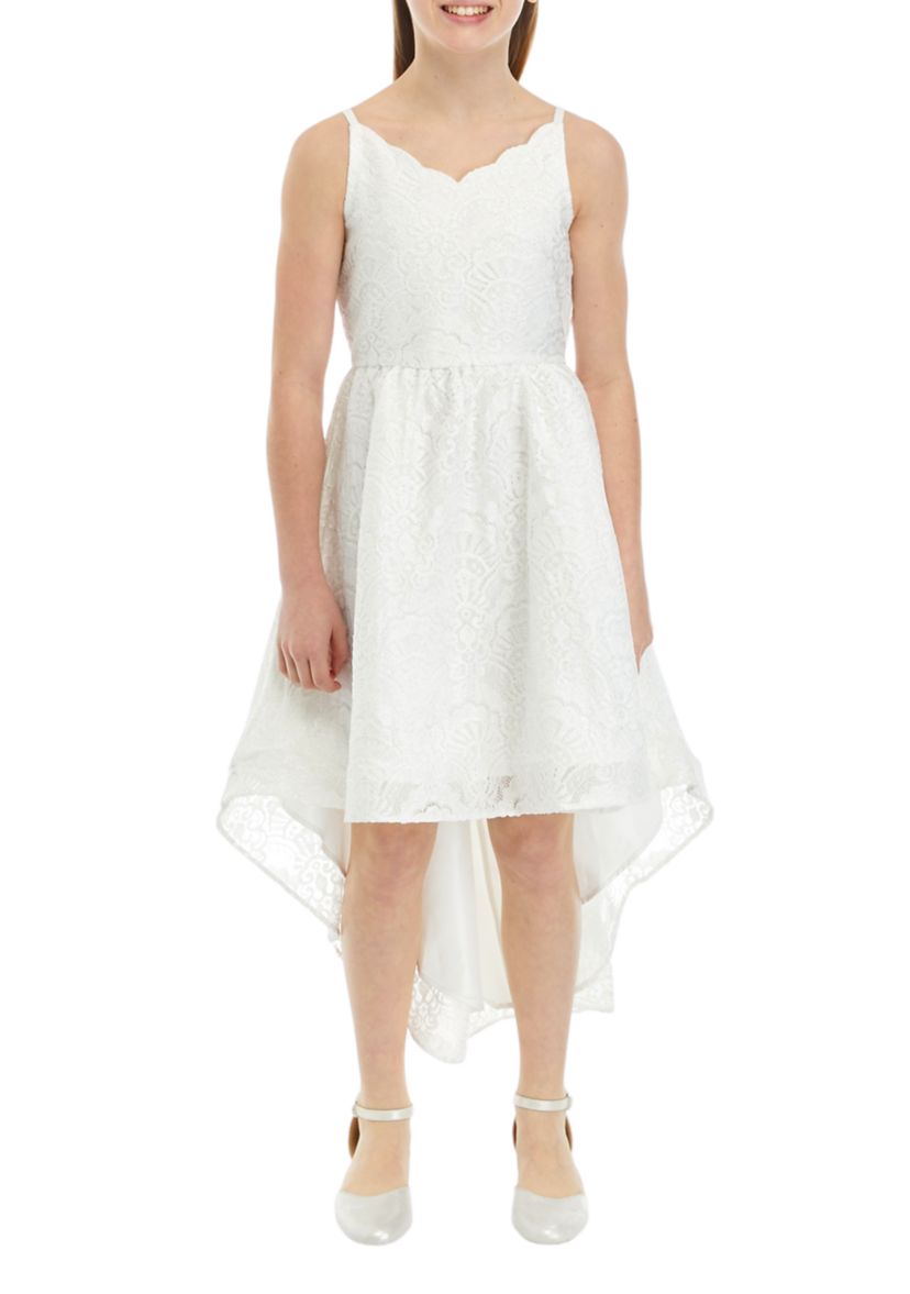 Girls 7-16 Lace Scallop Sweetheart Bodice to High Low Skirt Dress