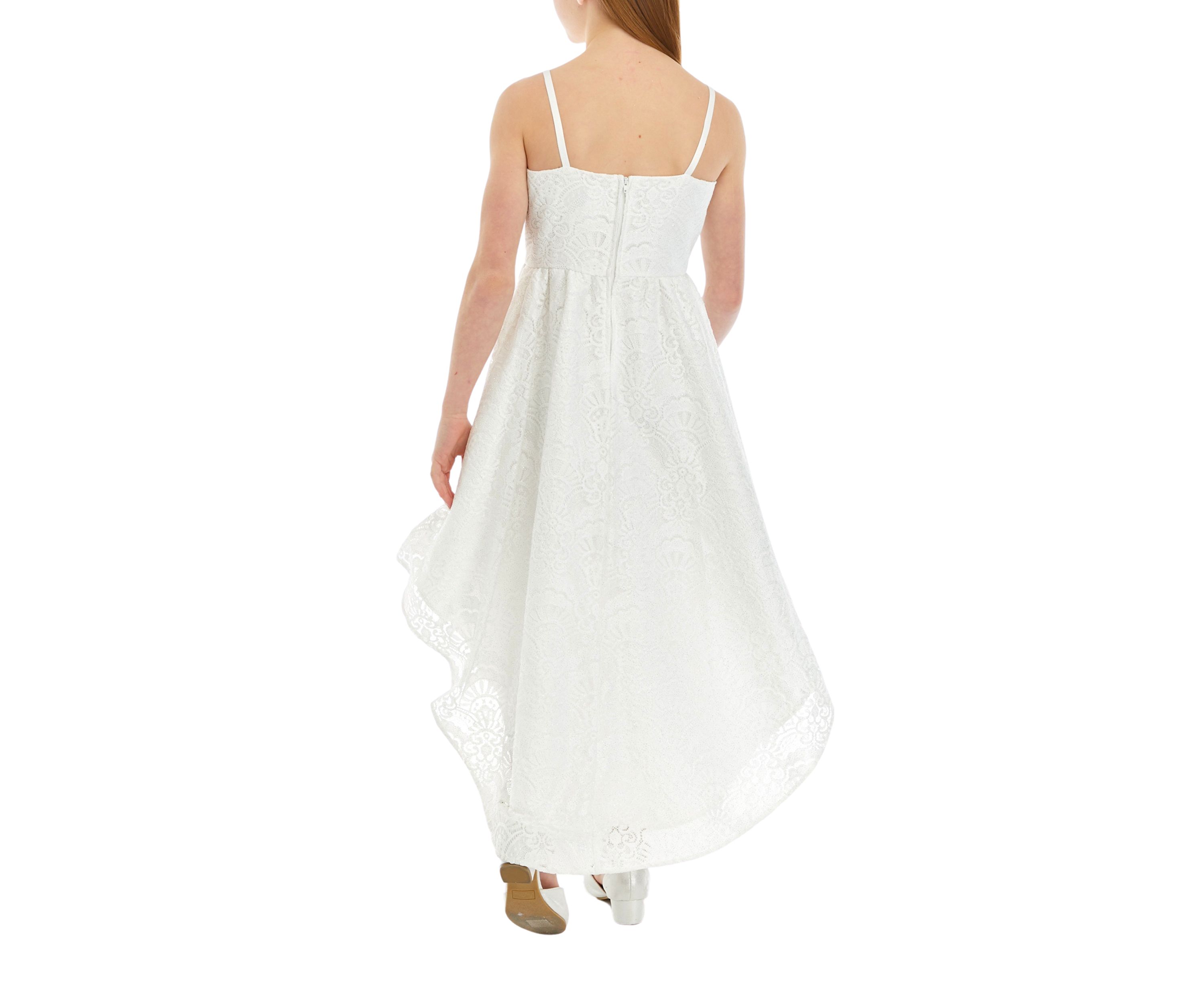 Girls 7-16 Lace Scallop Sweetheart Bodice to High Low Skirt Dress