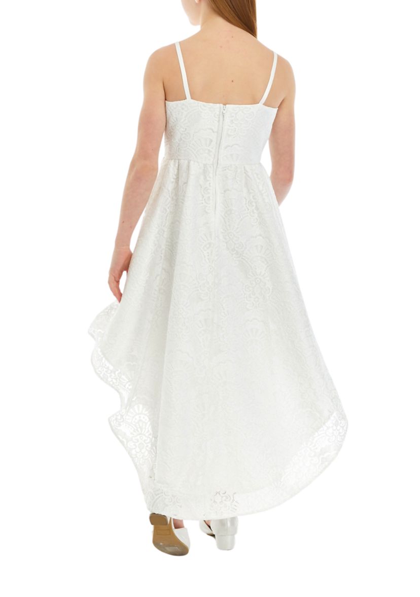 Girls 7-16 Lace Scallop Sweetheart Bodice to High Low Skirt Dress