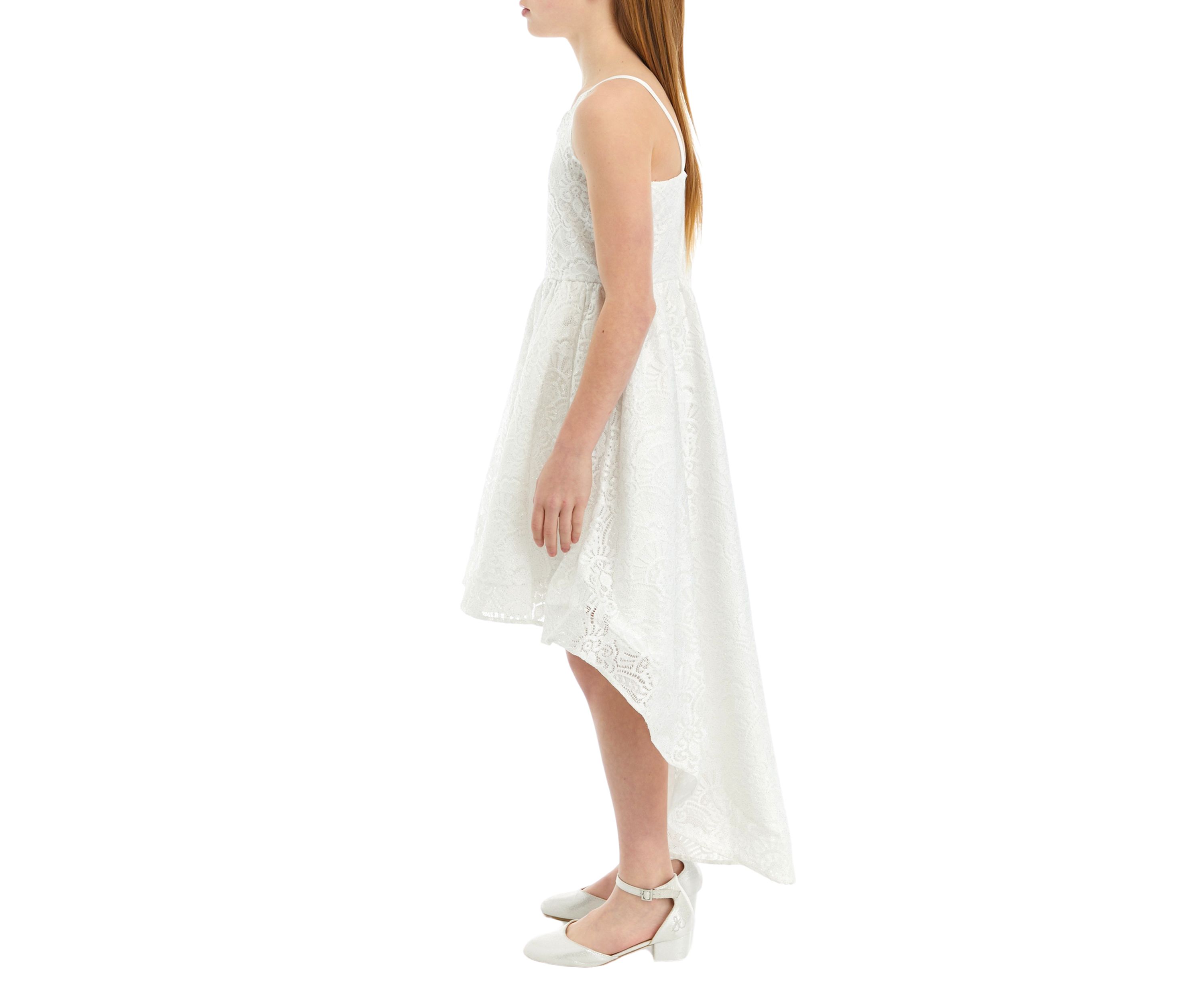 Girls 7-16 Lace Scallop Sweetheart Bodice to High Low Skirt Dress