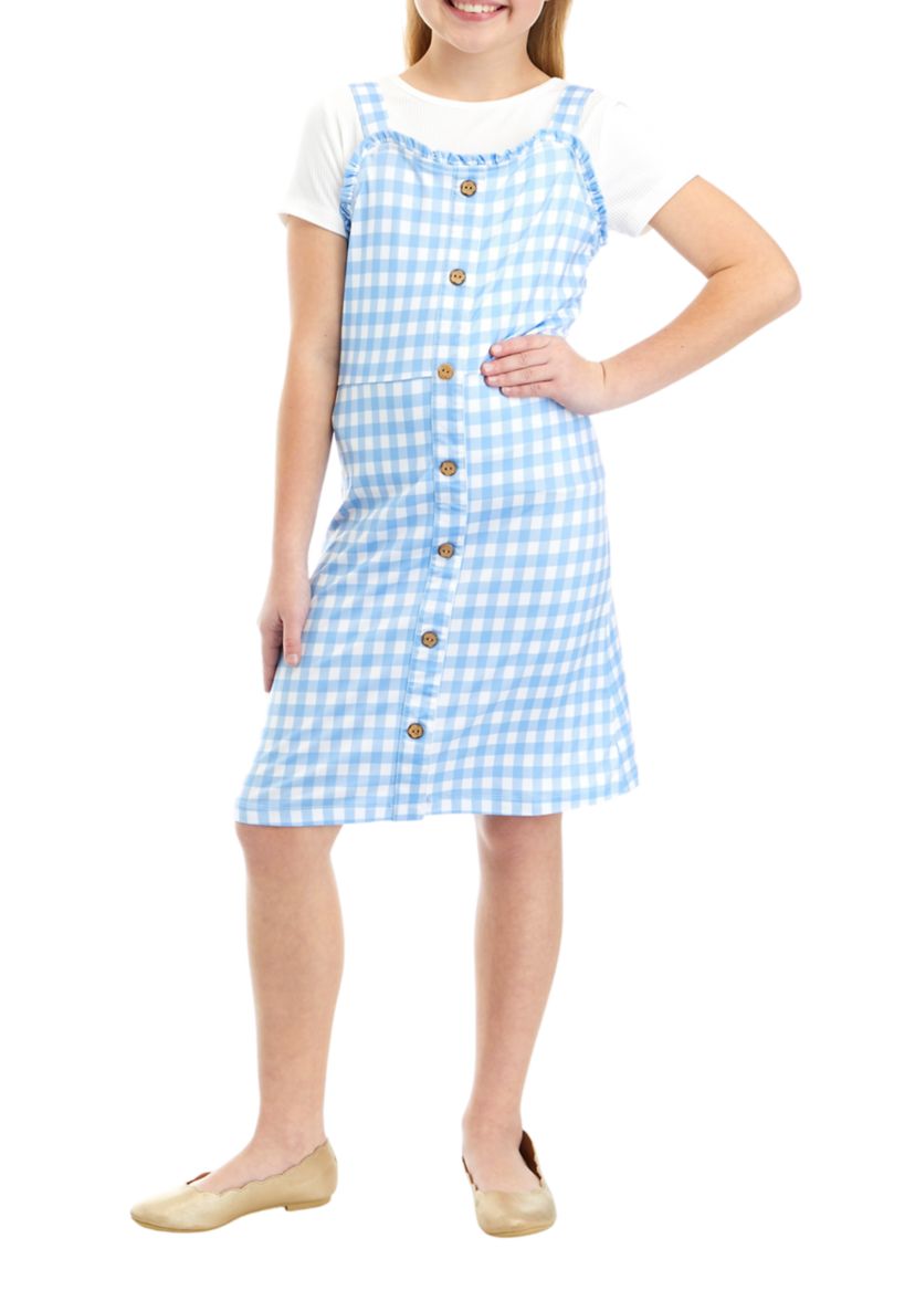 Toddler Girls Ribbed Knit T-Shirt and Gingham Printed Jumper