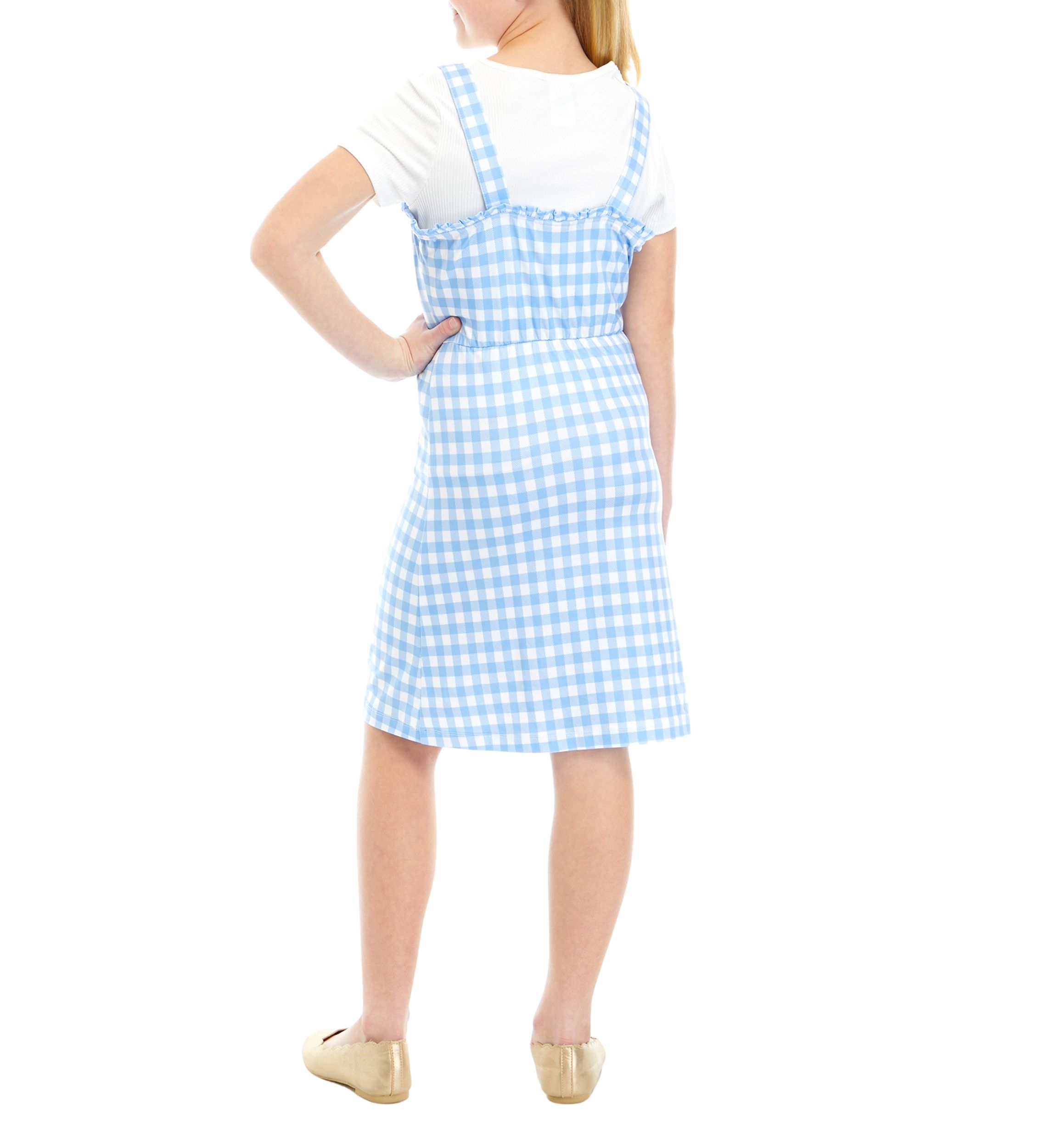 Toddler Girls Ribbed Knit T-Shirt and Gingham Printed Jumper