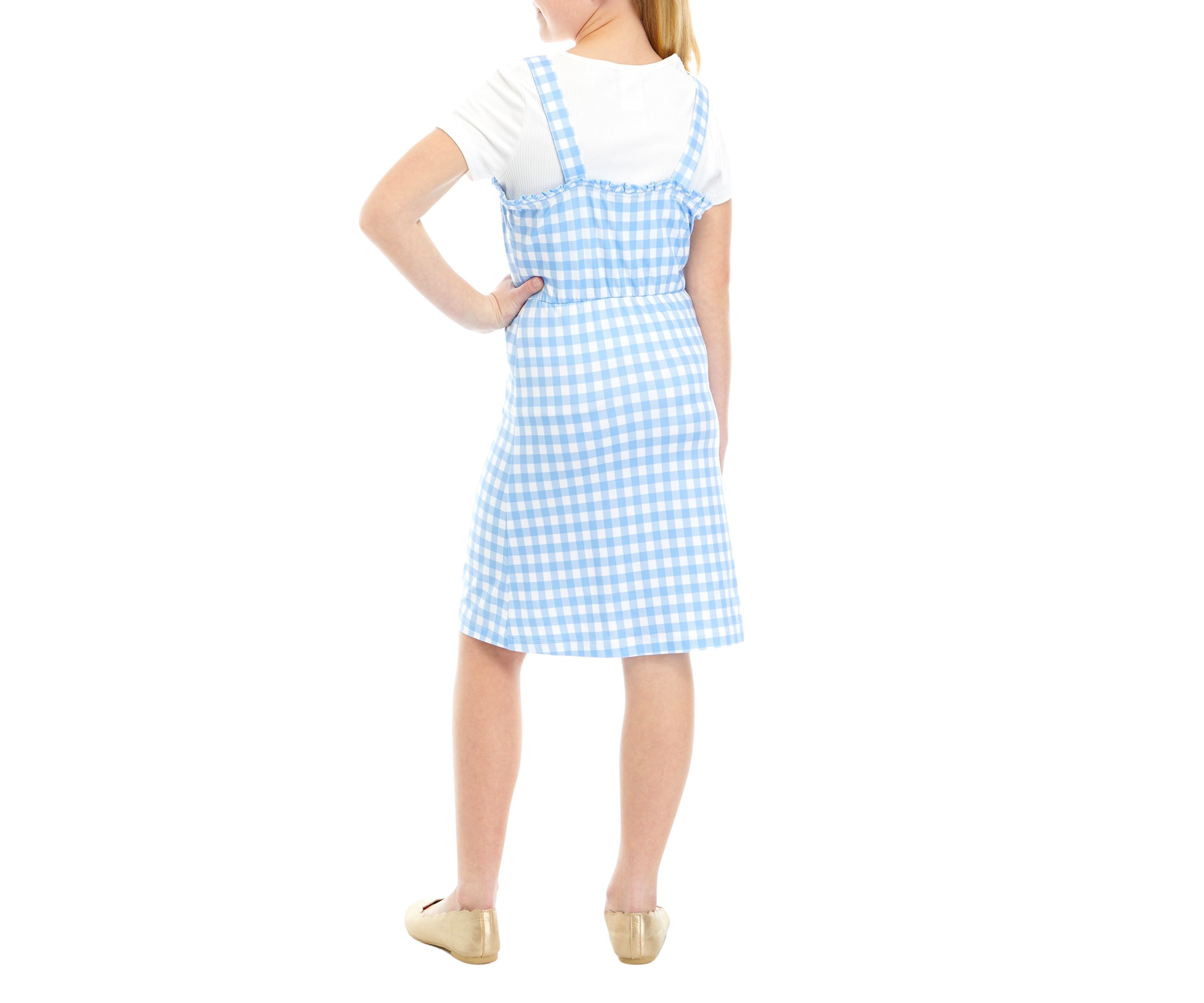 Toddler Girls Ribbed Knit T-Shirt and Gingham Printed Jumper