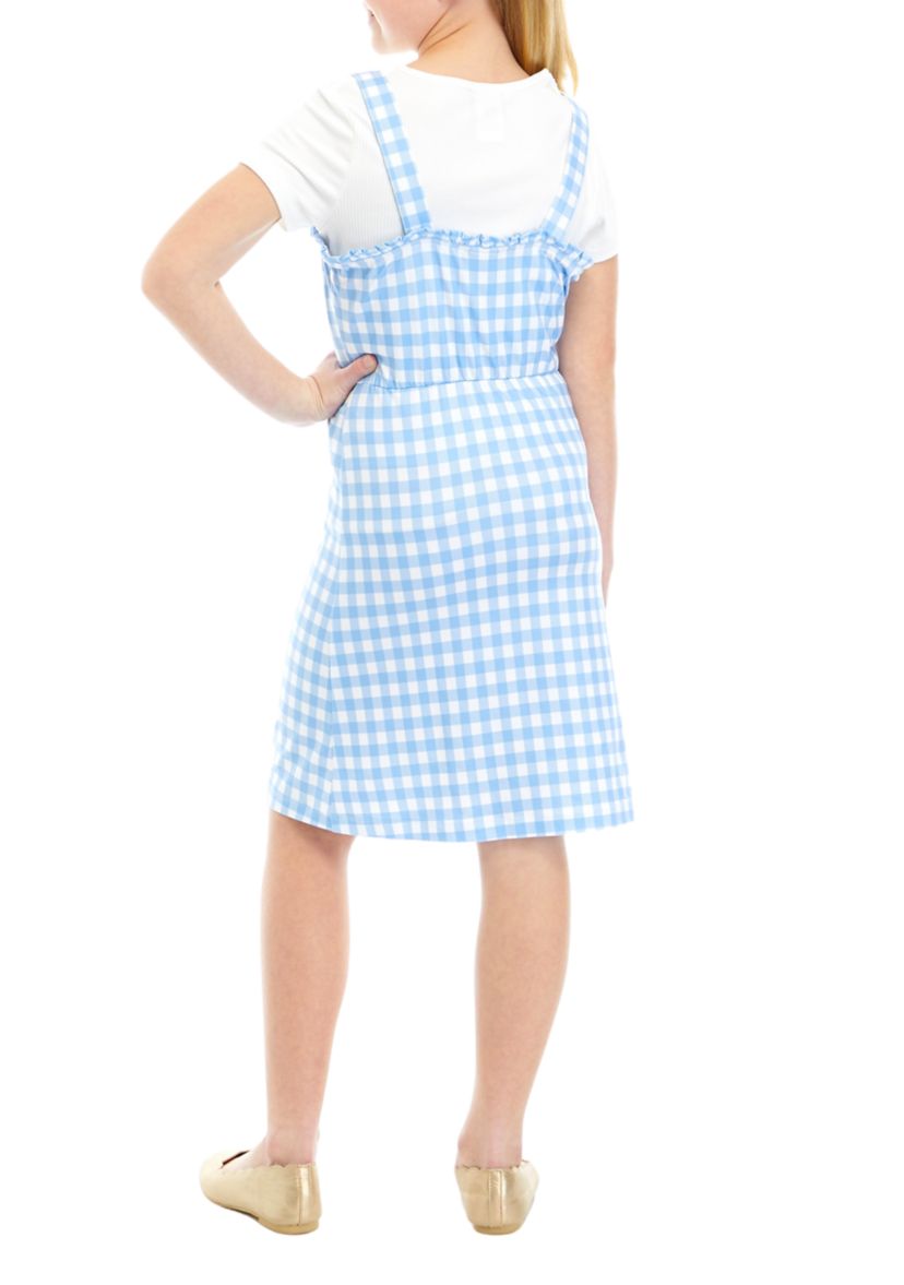 Toddler Girls Ribbed Knit T-Shirt and Gingham Printed Jumper