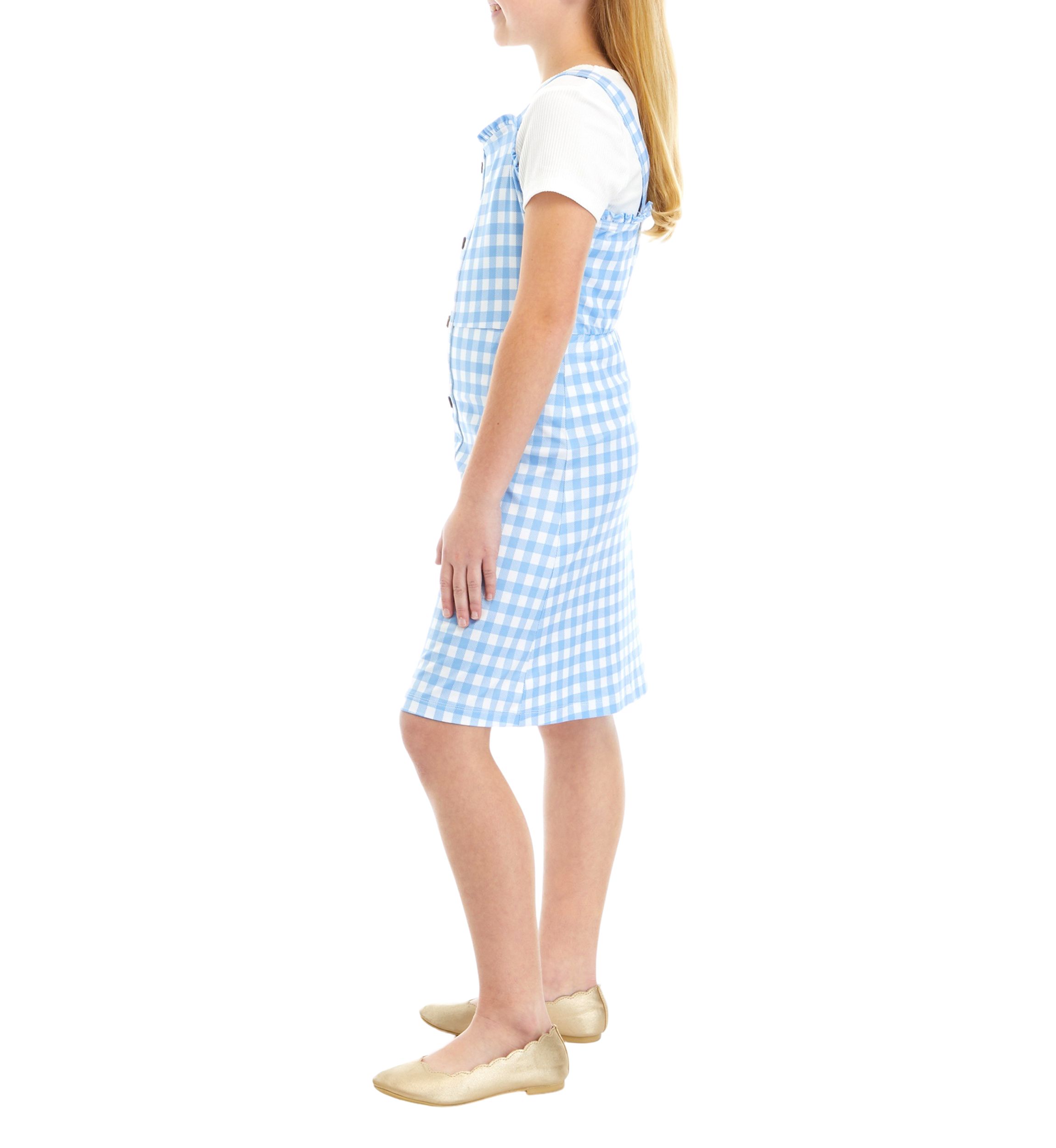Toddler Girls Ribbed Knit T-Shirt and Gingham Printed Jumper