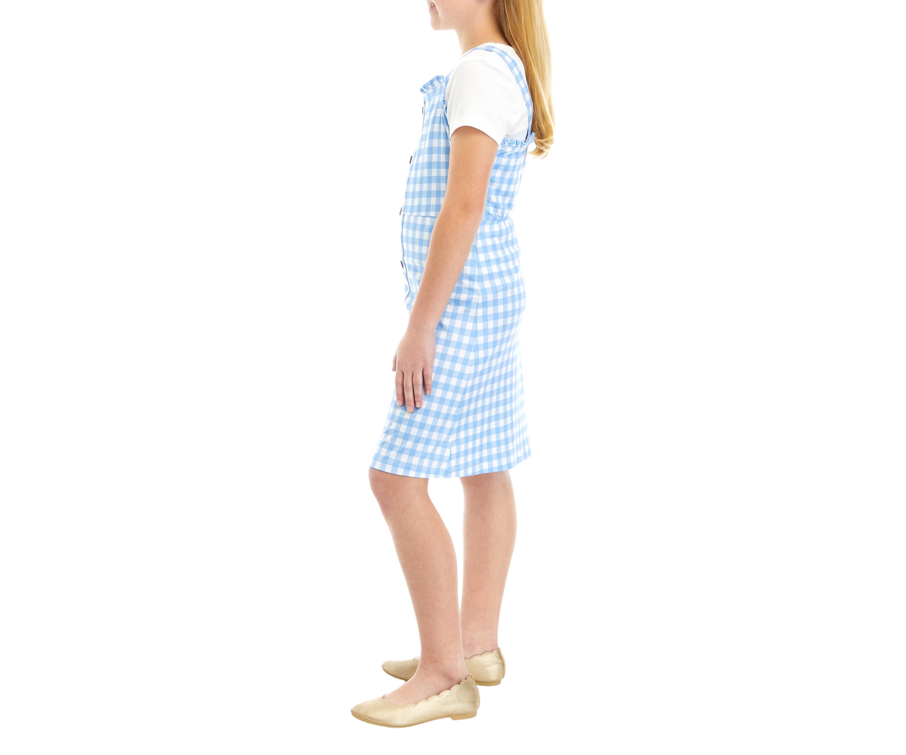 Toddler Girls Ribbed Knit T-Shirt and Gingham Printed Jumper