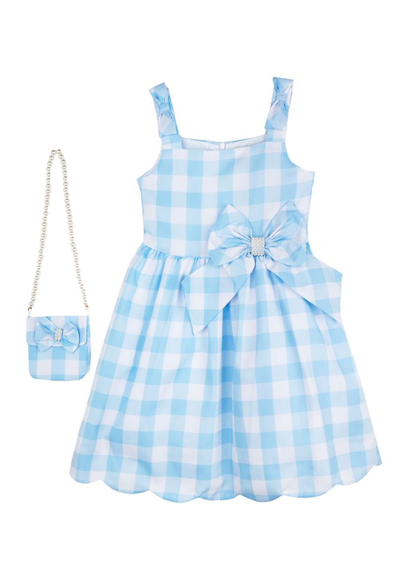 Girls 7-16 Blue White Gingham Dress 