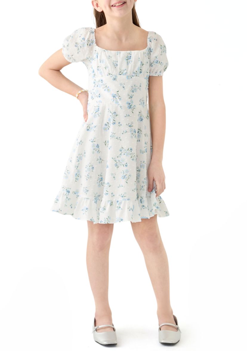 Girls 7-16 Floral Printed Clip Dot Voile Dress