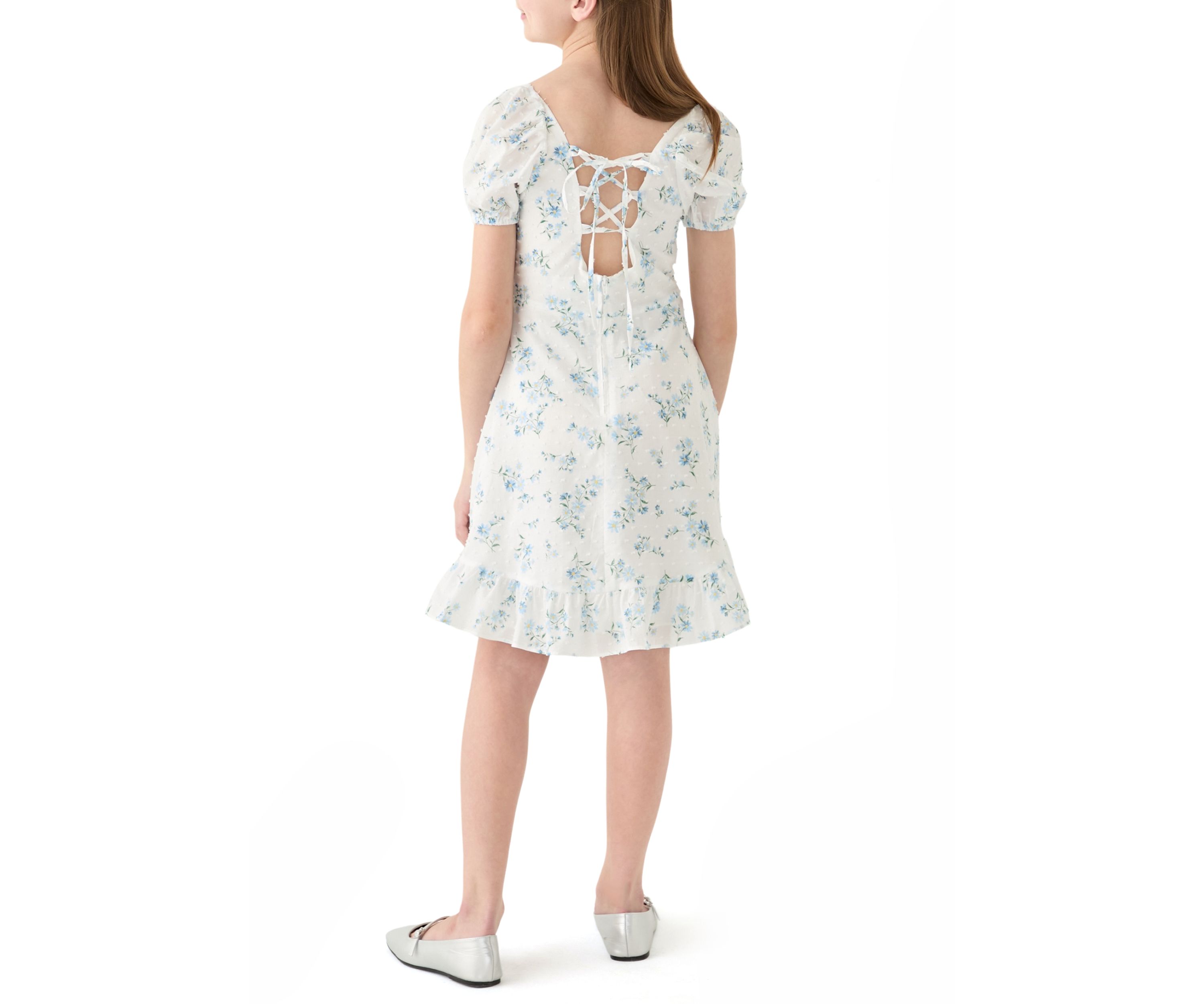 Girls 7-16 Floral Printed Clip Dot Voile Dress