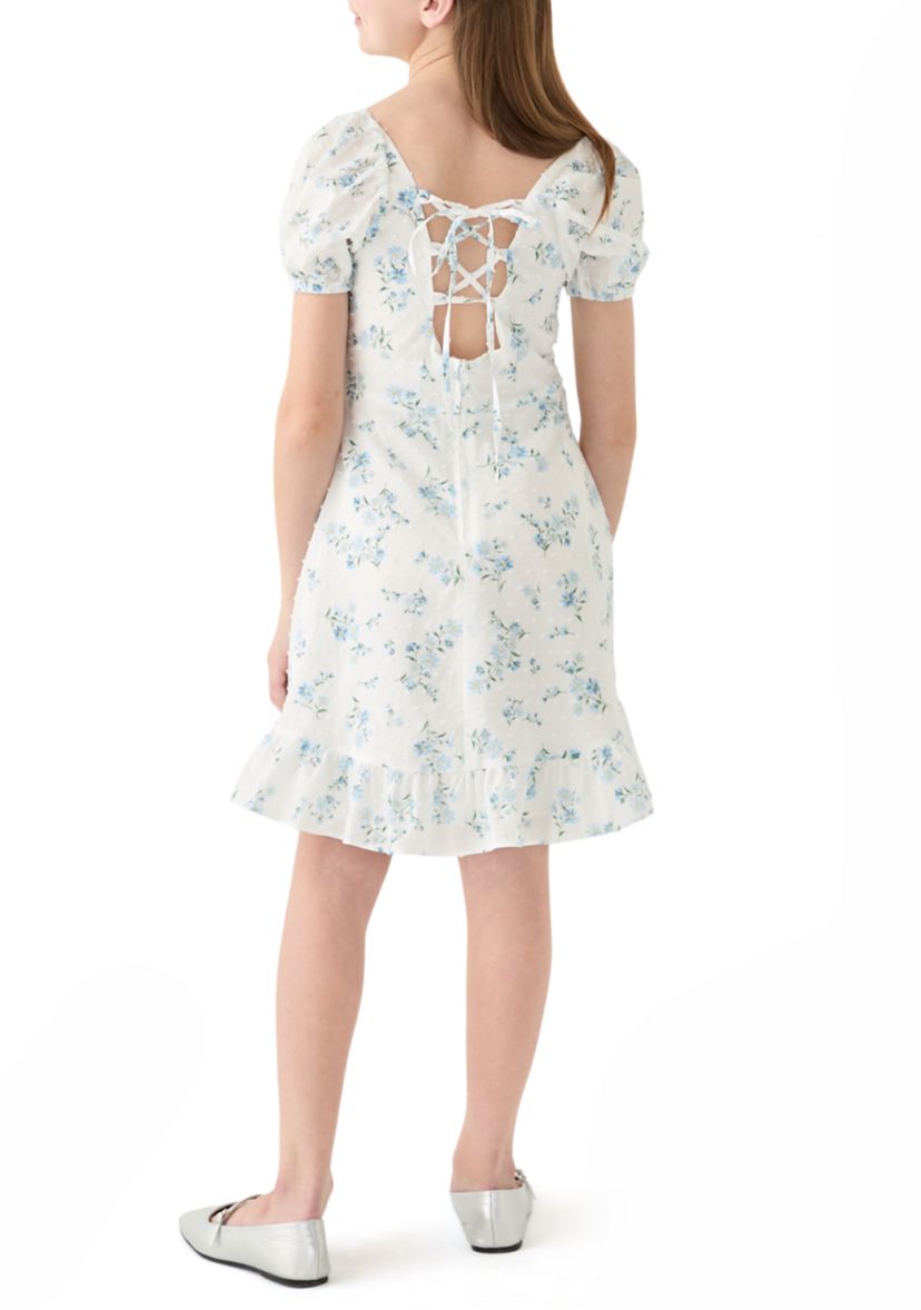 Girls 7-16 Floral Printed Clip Dot Voile Dress