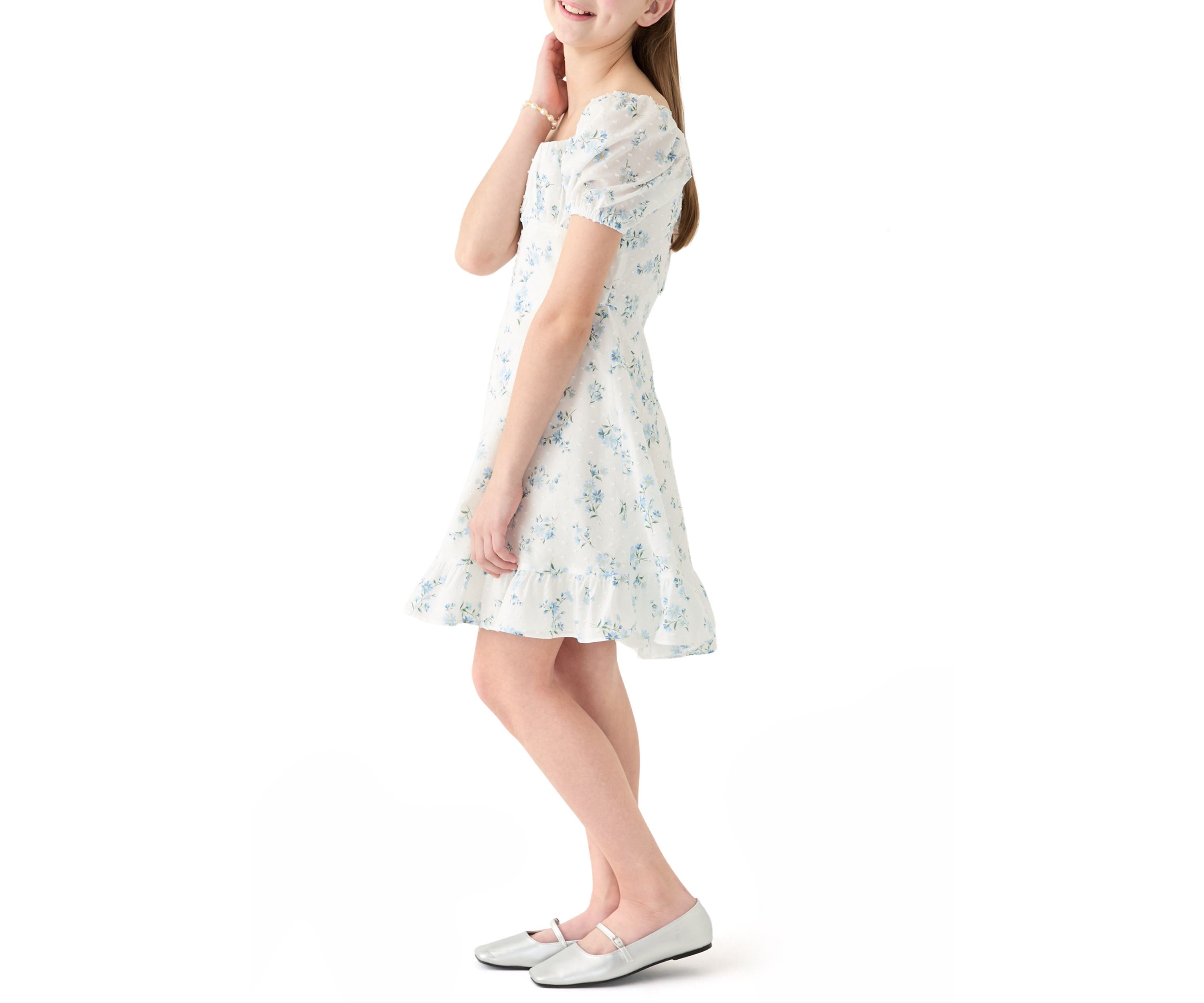 Girls 7-16 Floral Printed Clip Dot Voile Dress