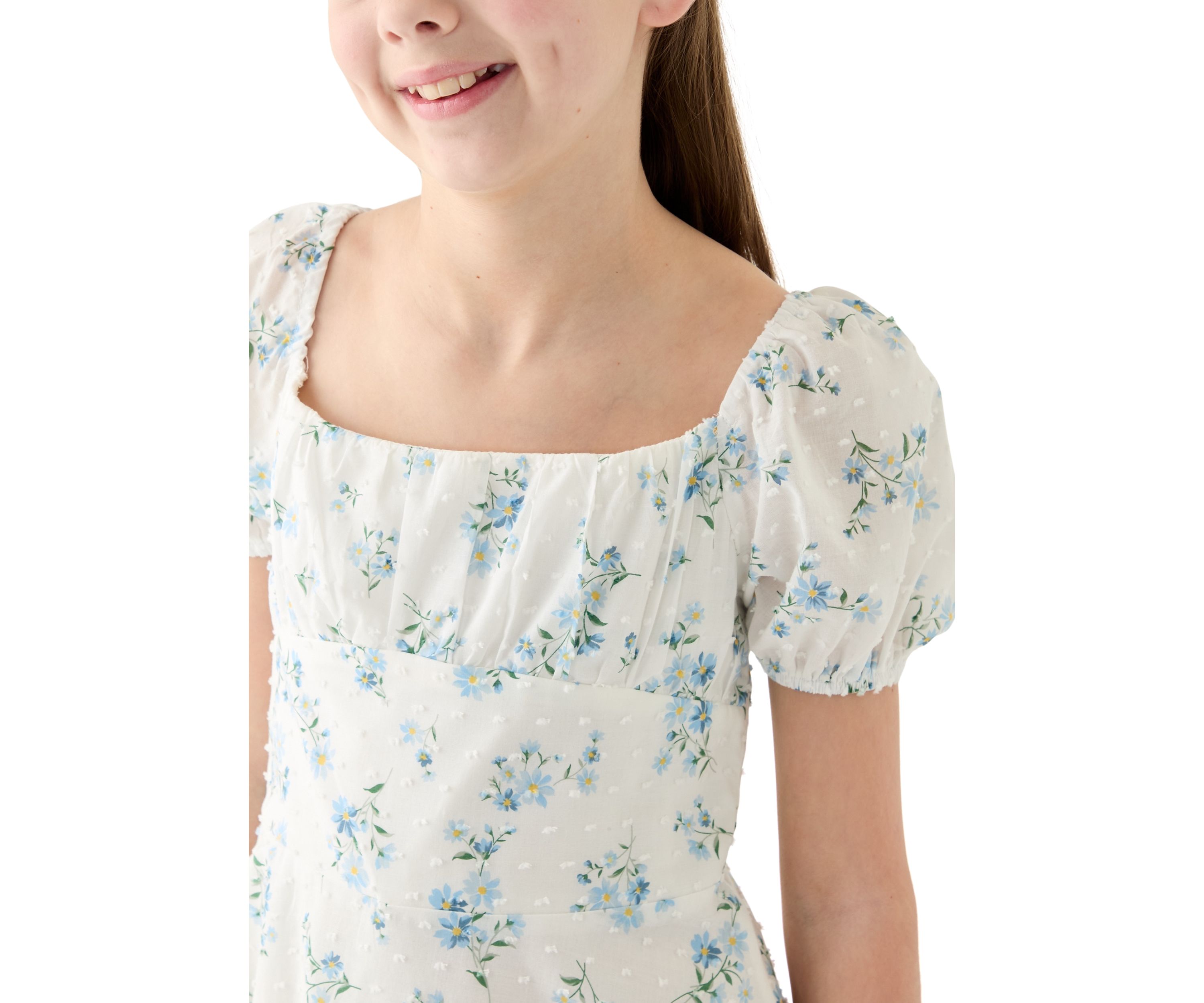 Girls 7-16 Floral Printed Clip Dot Voile Dress