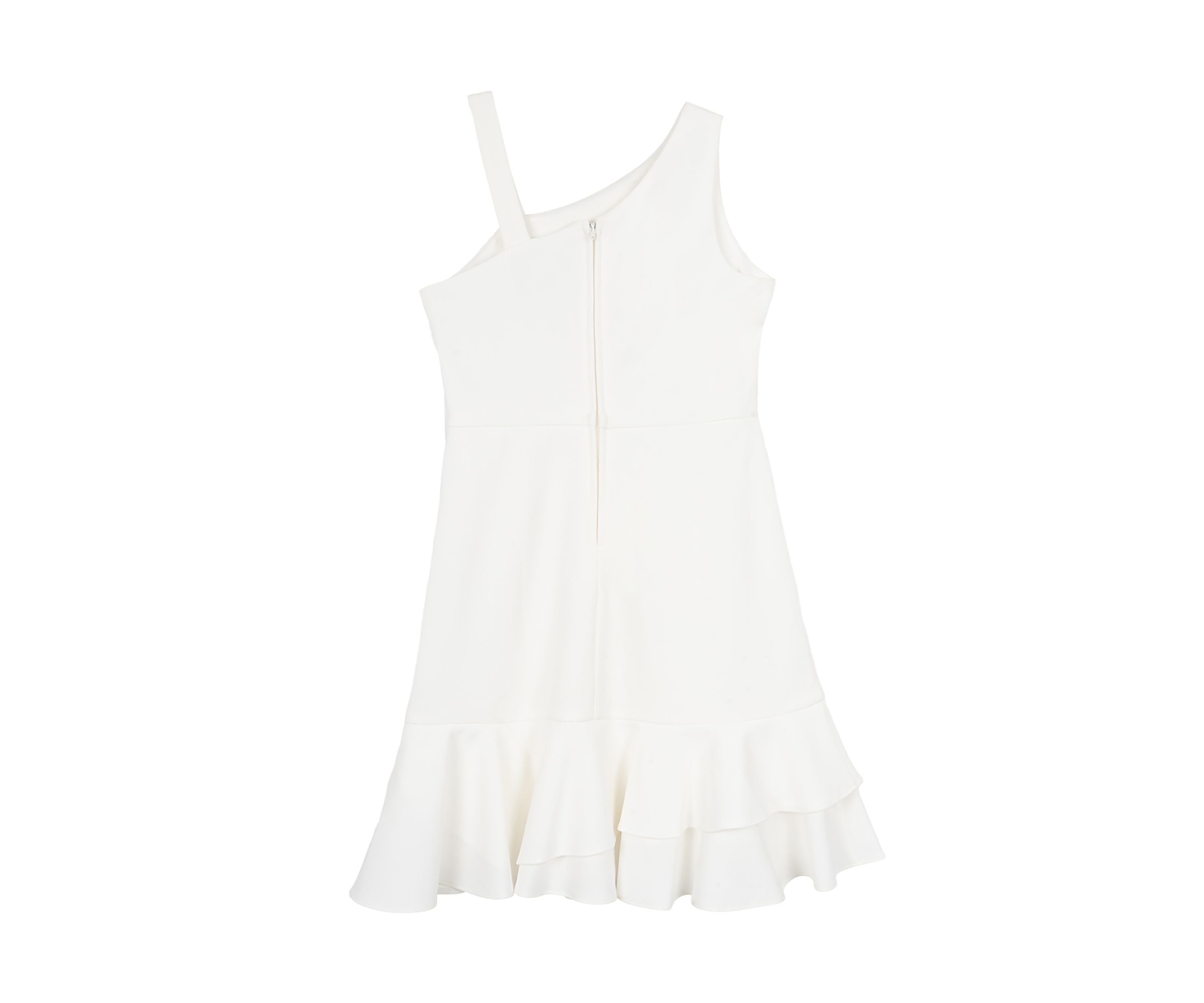 Girls 7-16 White One Shoulder Ruffle Scuba Dress 