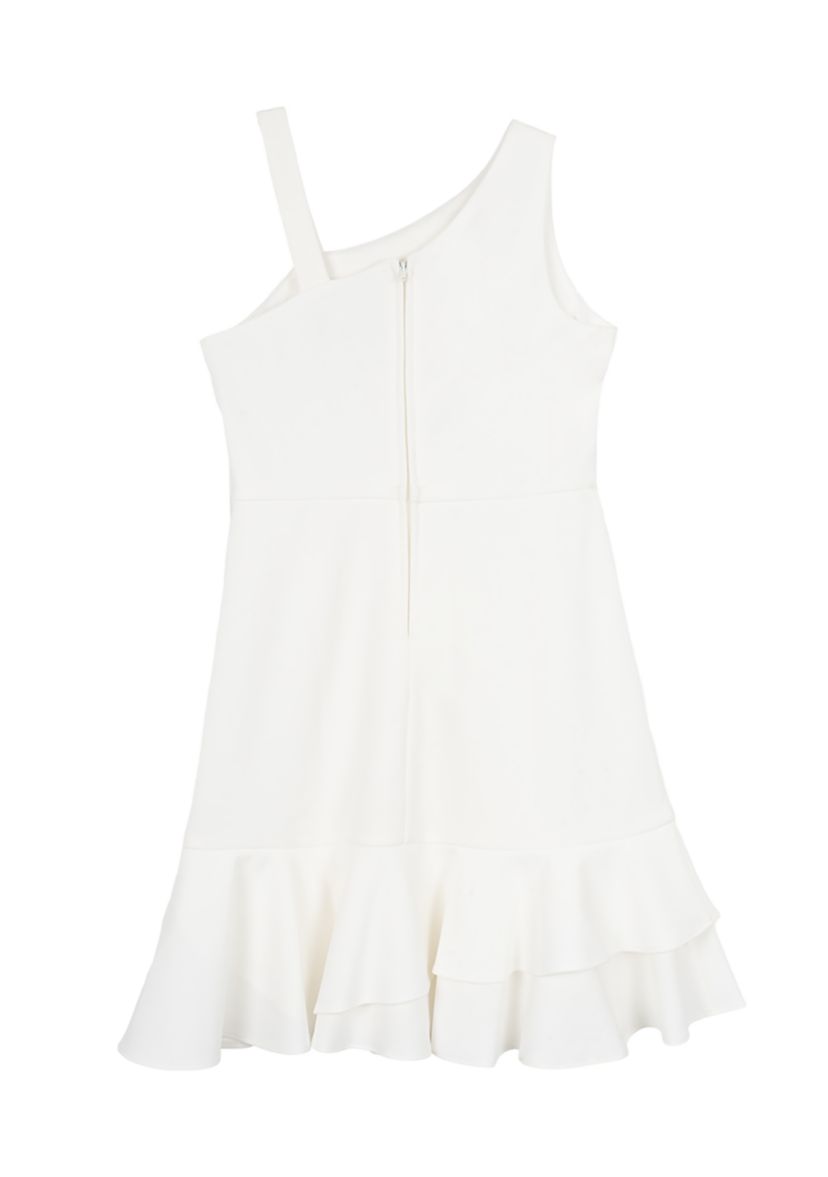 Girls 7-16 White One Shoulder Ruffle Scuba Dress 