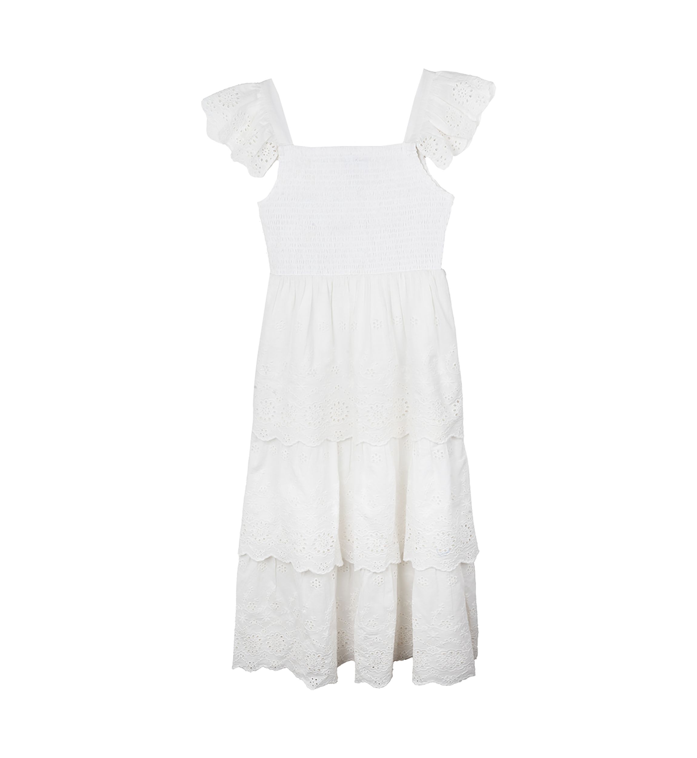 Girls 7-16 White Eyelet Tiered Maxi Dress 