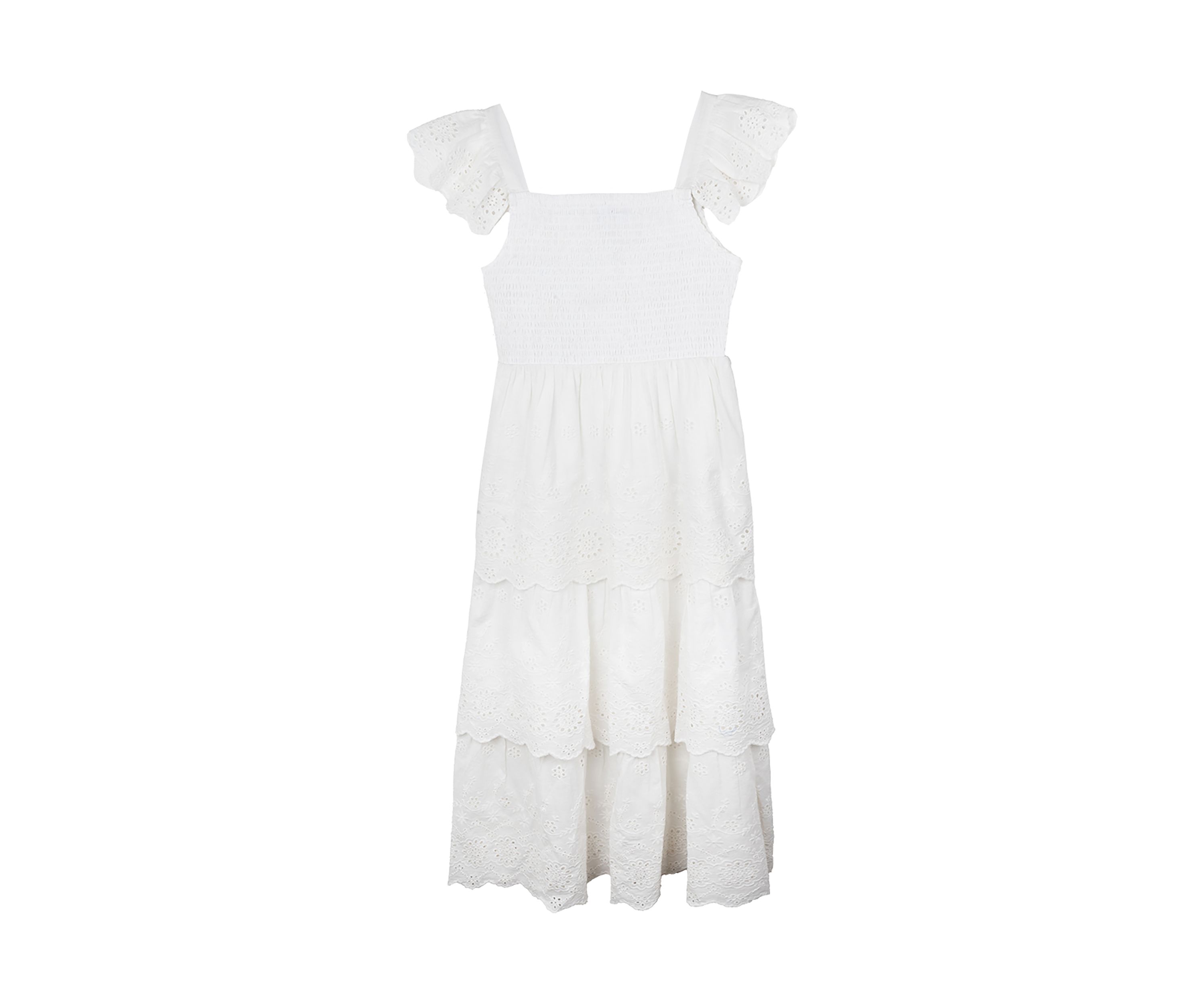 Girls 7-16 White Eyelet Tiered Maxi Dress 