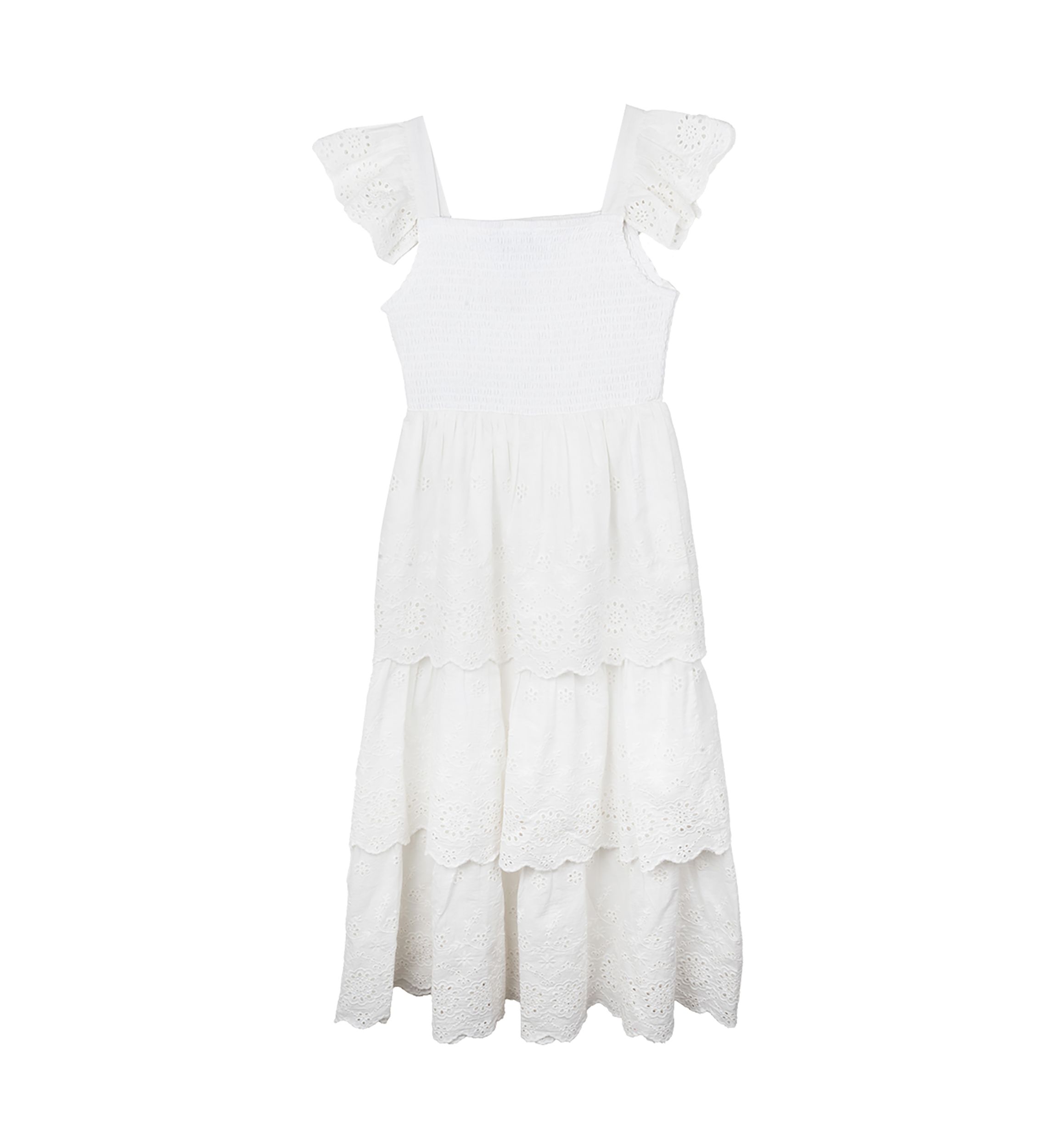 Girls 7-16 White Eyelet Tiered Maxi Dress 