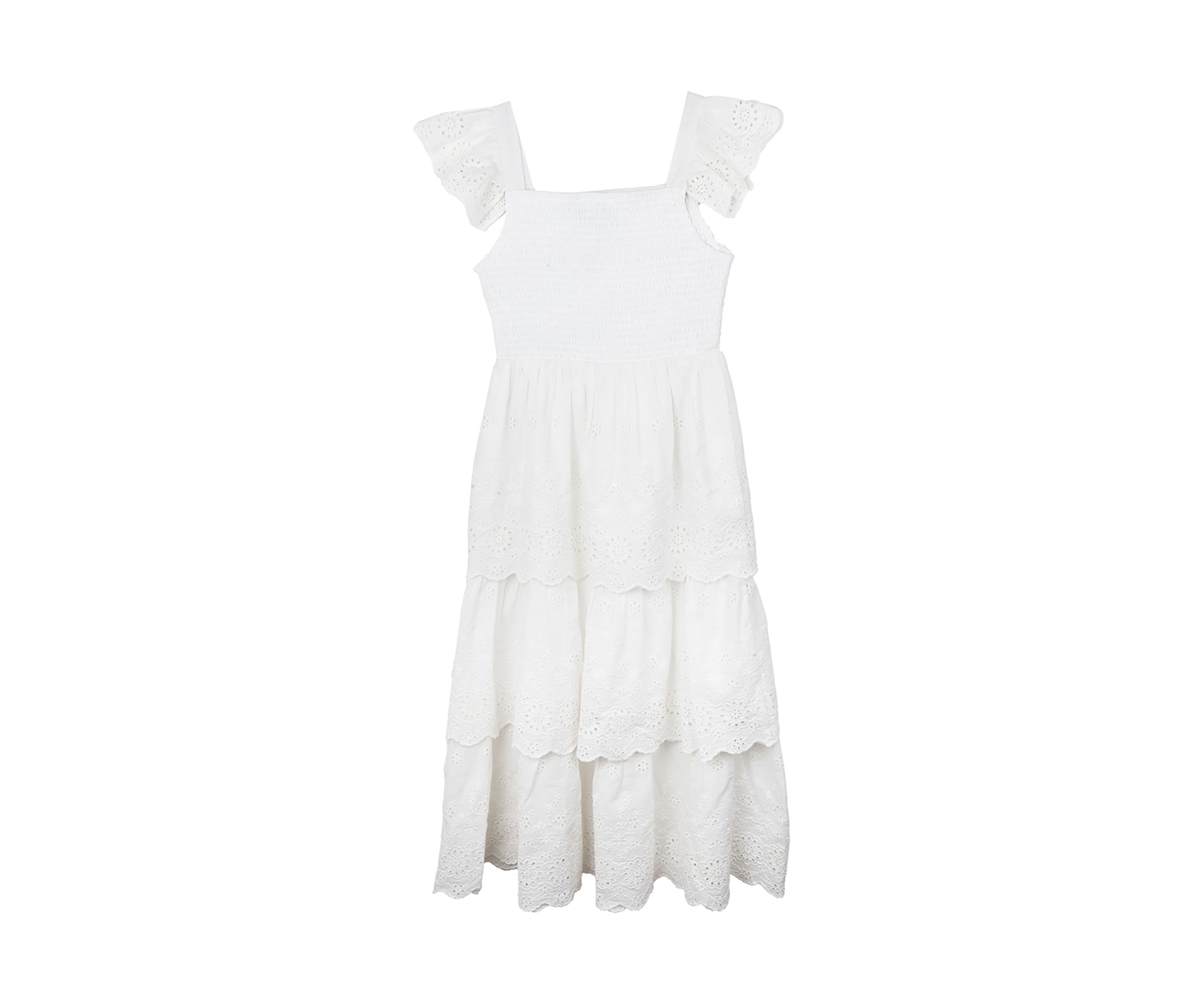 Girls 7-16 White Eyelet Tiered Maxi Dress 