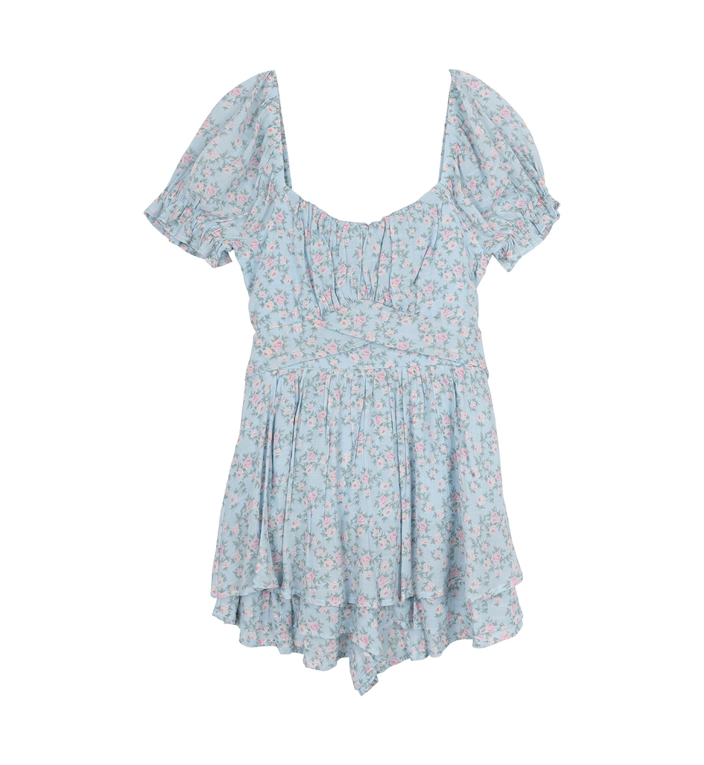 Girls 7-16 Puff Sleeve Floral Romper 