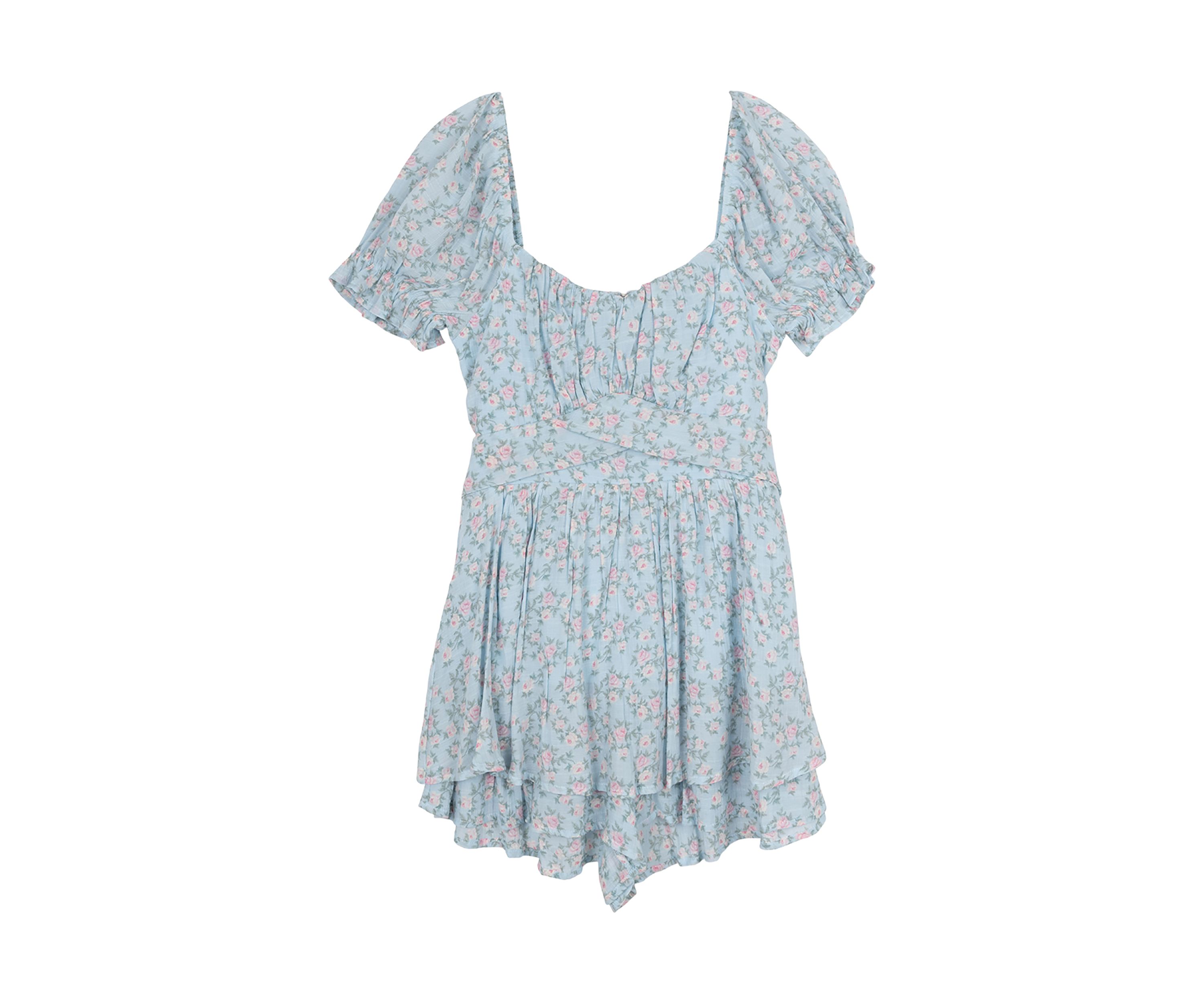 Girls 7-16 Puff Sleeve Floral Romper 