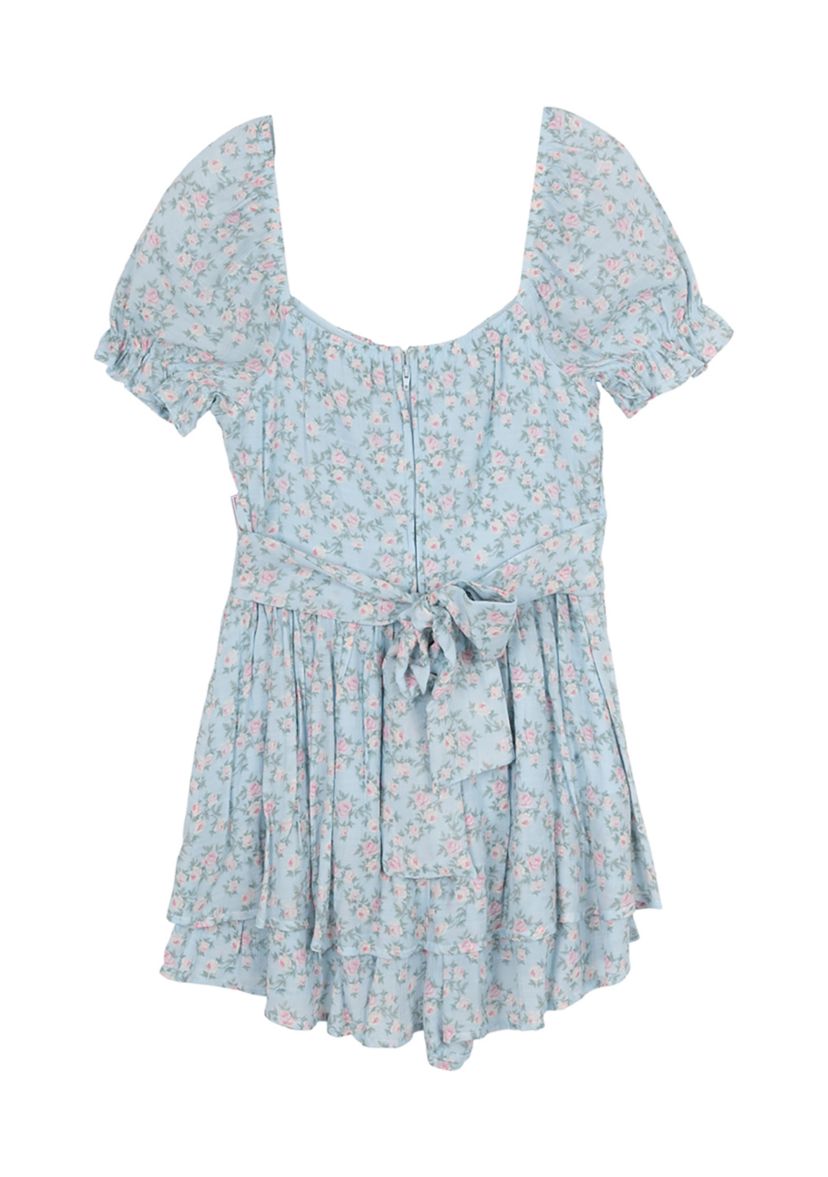 Girls 7-16 Puff Sleeve Floral Romper 