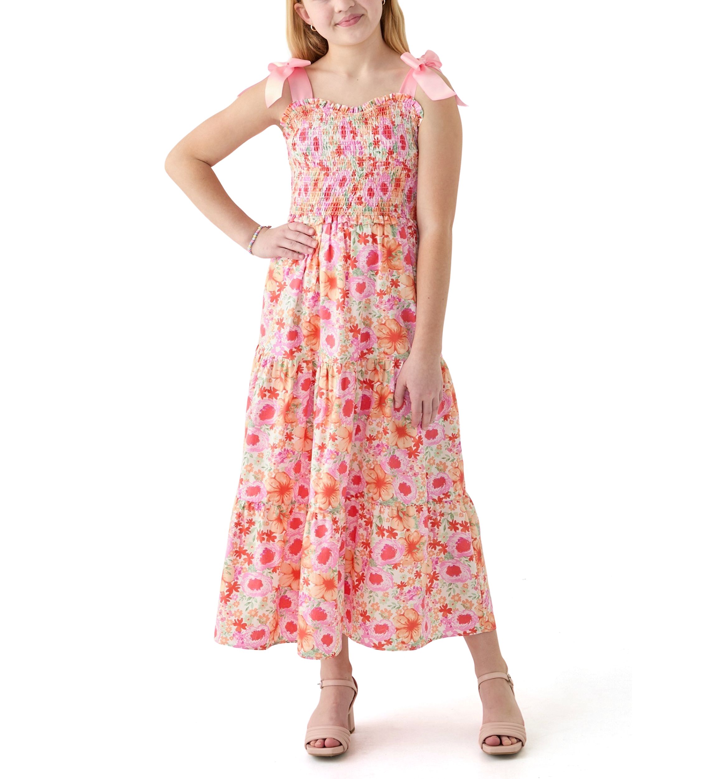 Girls 7-16 Floral Bow Shoulder Maxi Dress