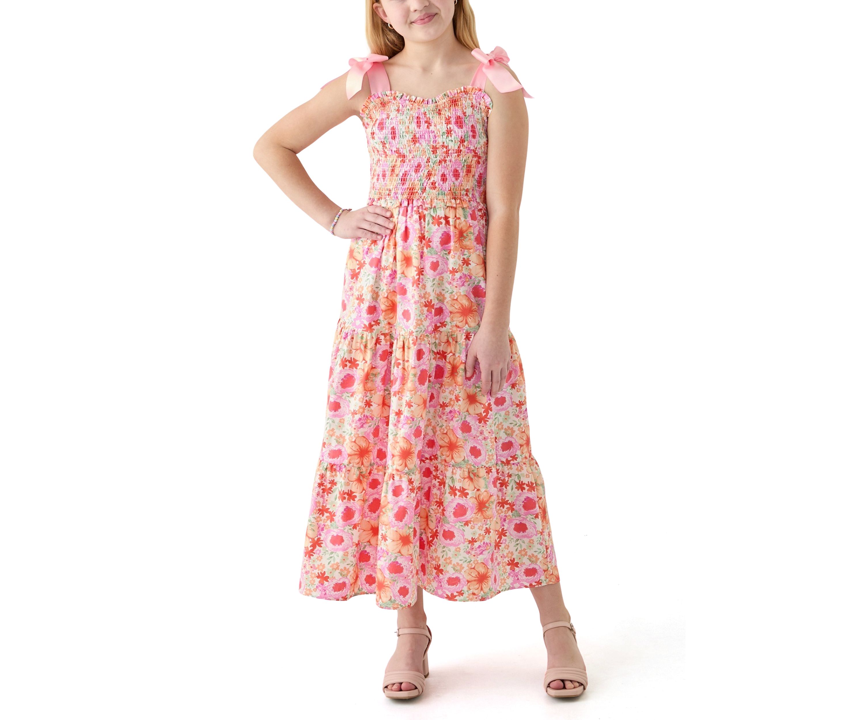 Girls 7-16 Floral Bow Shoulder Maxi Dress