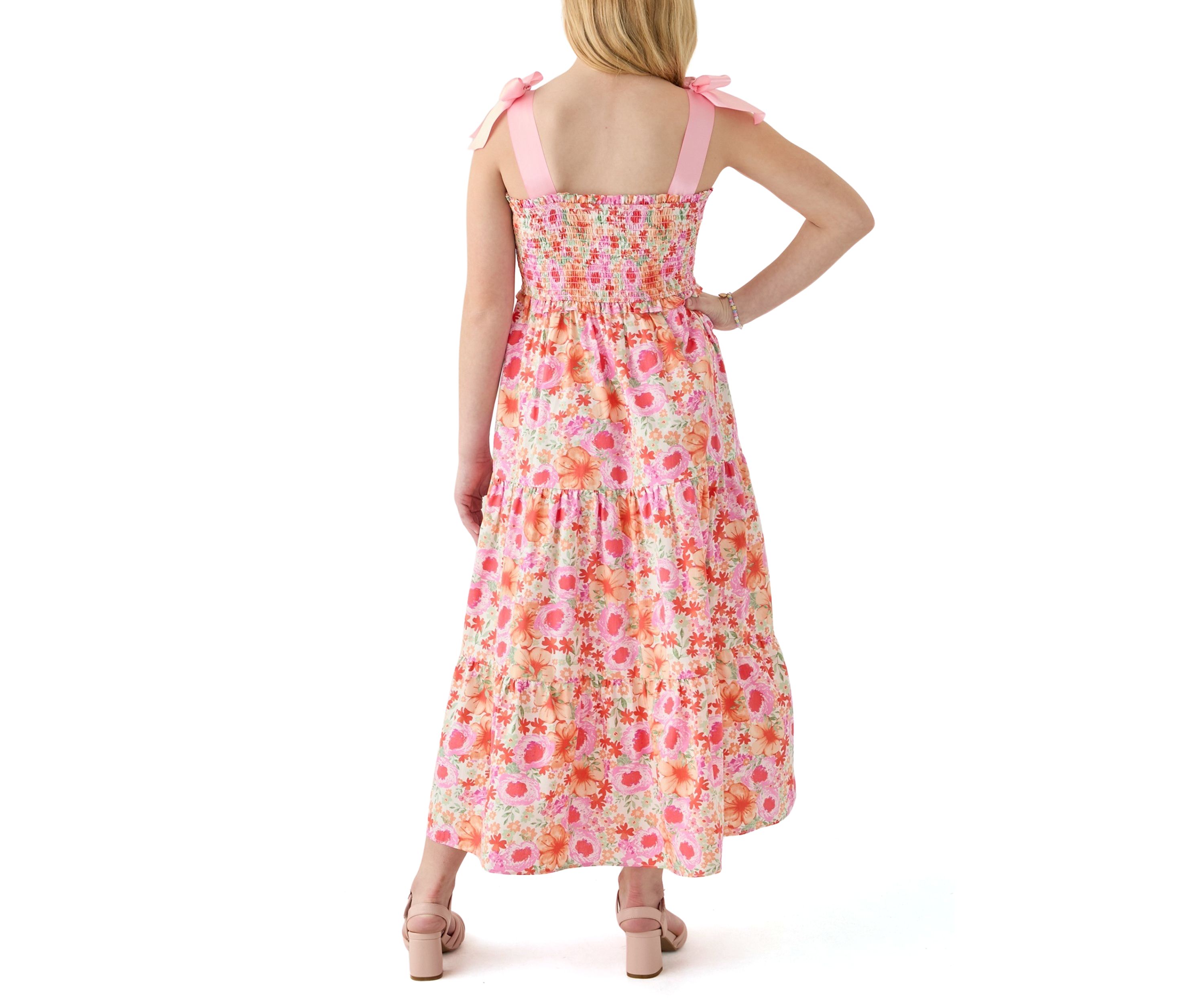 Girls 7-16 Floral Bow Shoulder Maxi Dress