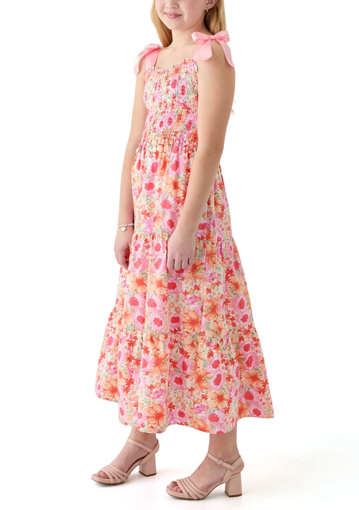 Girls 7-16 Floral Bow Shoulder Maxi Dress