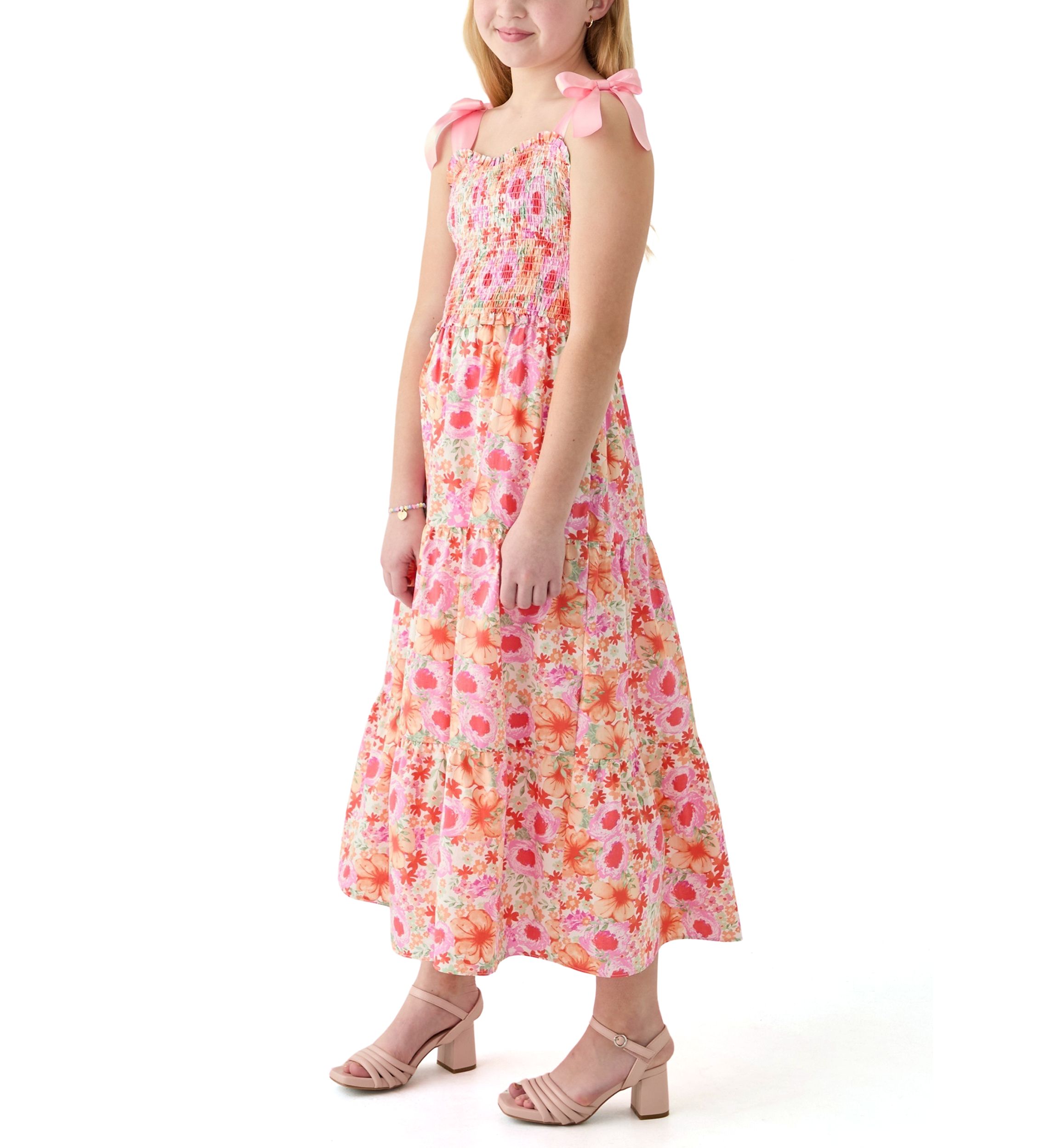 Girls 7-16 Floral Bow Shoulder Maxi Dress
