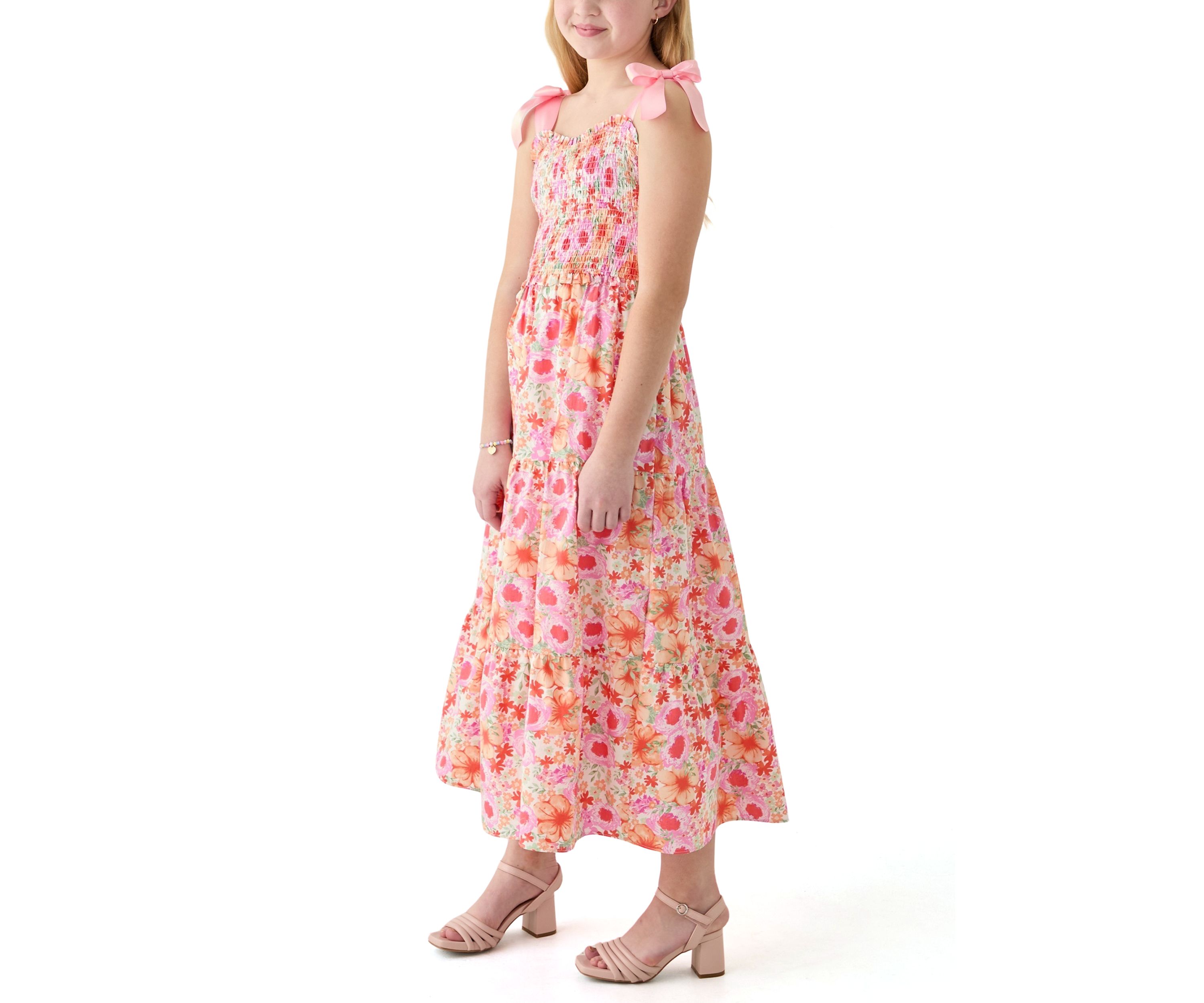 Girls 7-16 Floral Bow Shoulder Maxi Dress