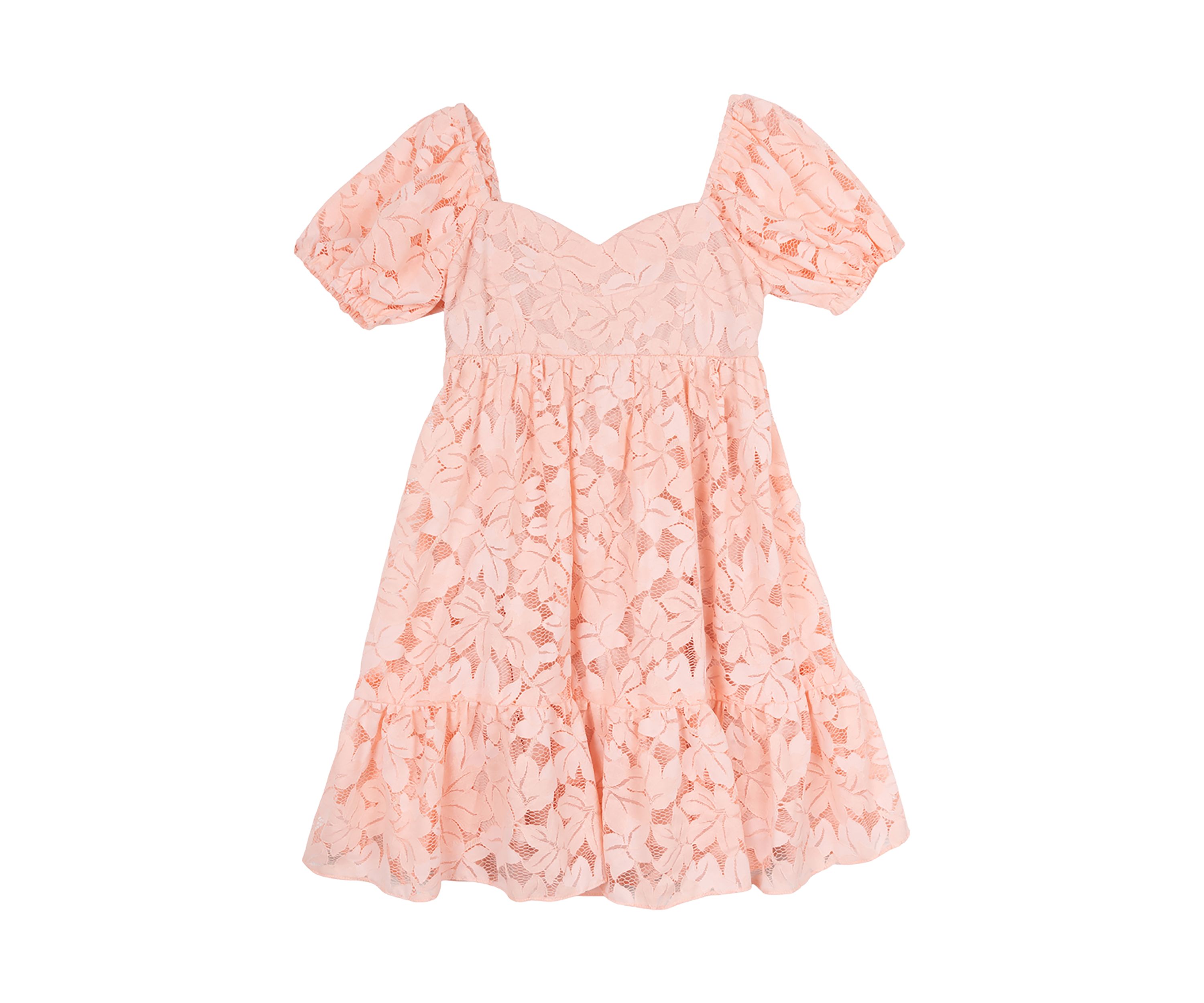 Girls 7-16 Puff Sleeve Sweetheart Neck Dress