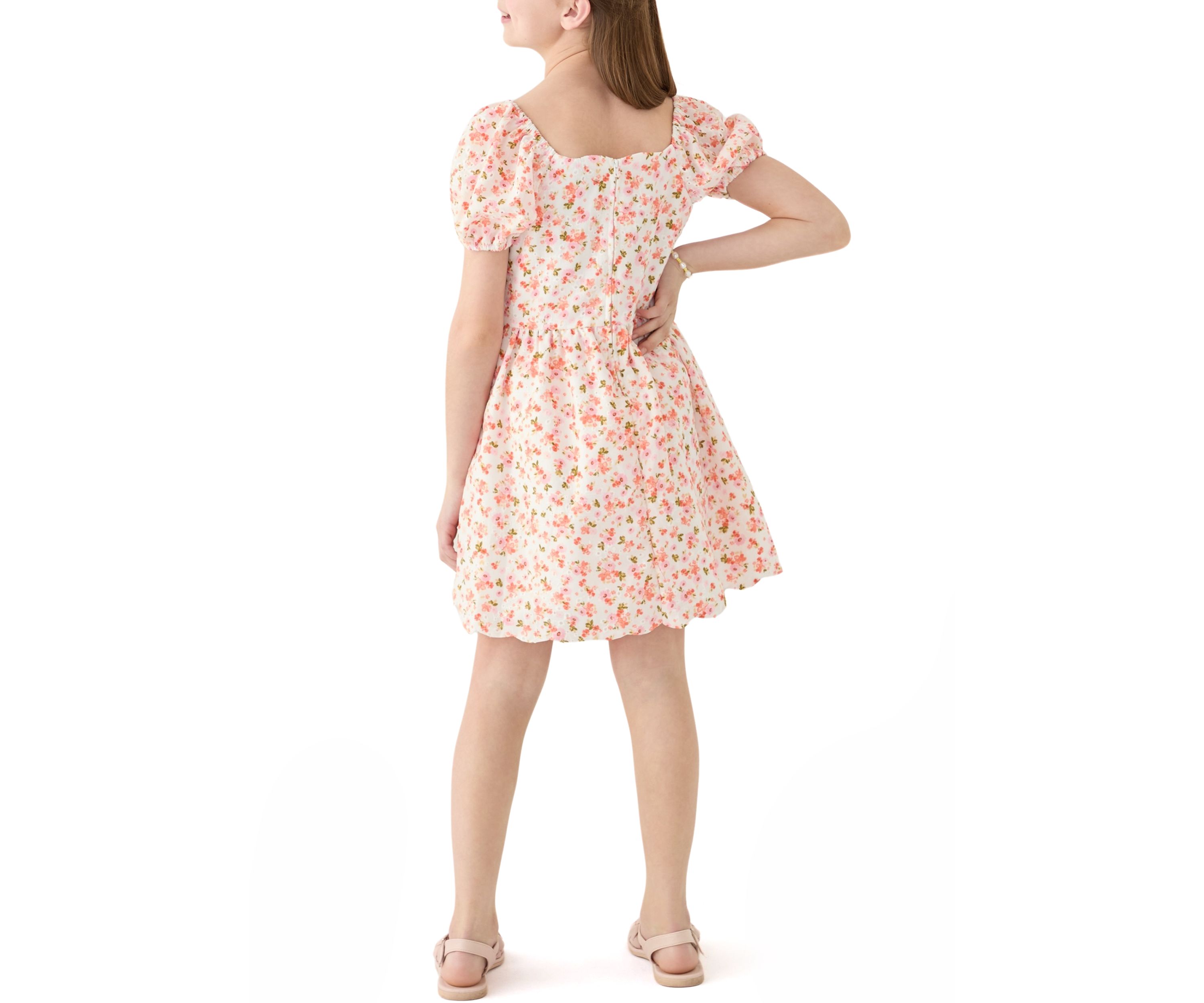 Girls 7-16 Flower Eyelet Scalloped Hem Dress