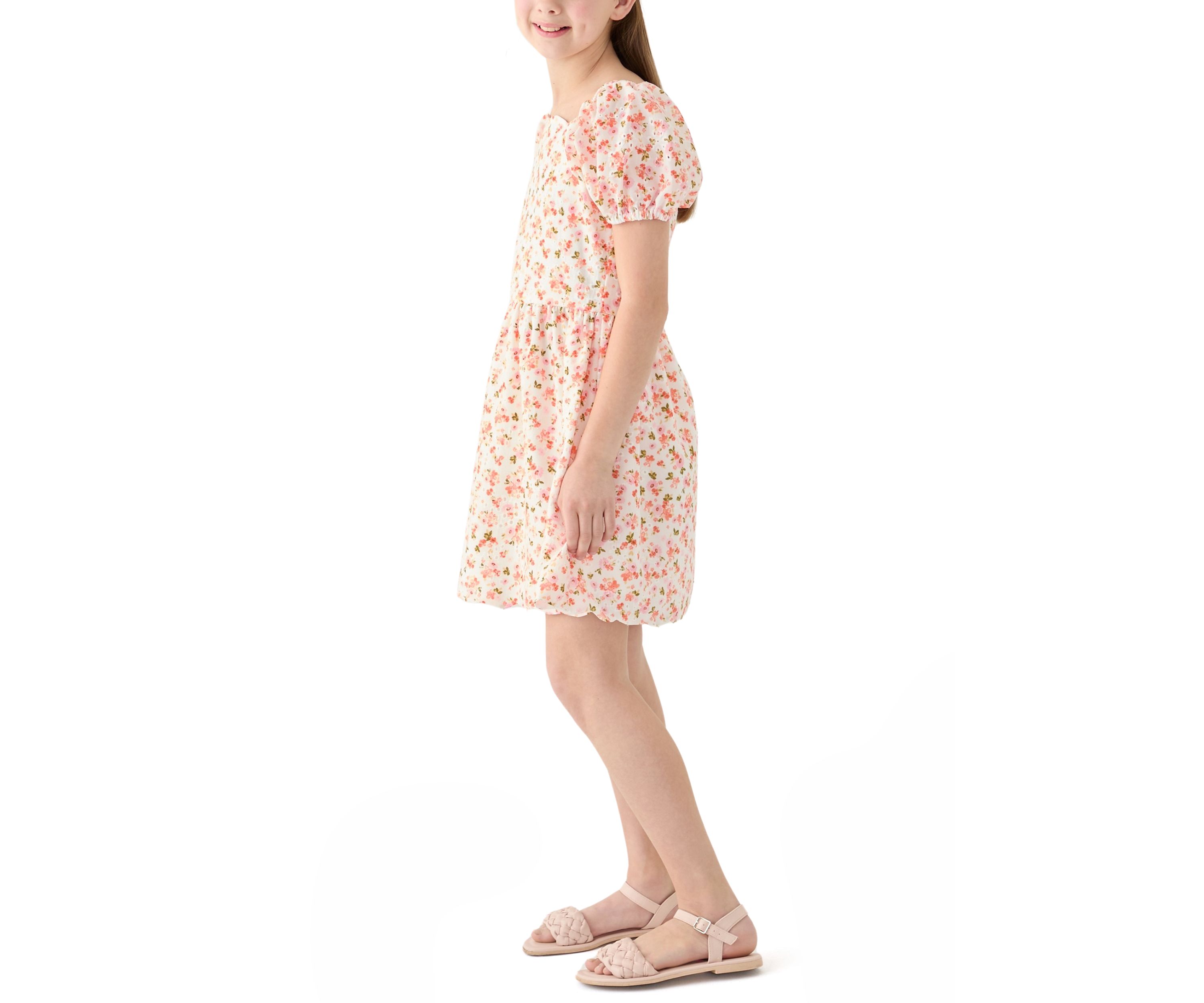 Girls 7-16 Flower Eyelet Scalloped Hem Dress