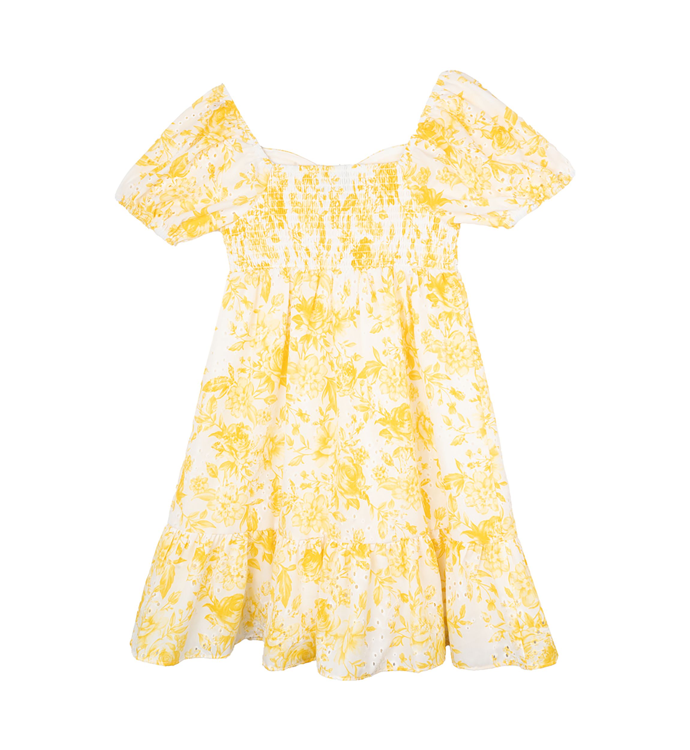 Girls 7-16 Yellow Flower Eyelet Dress