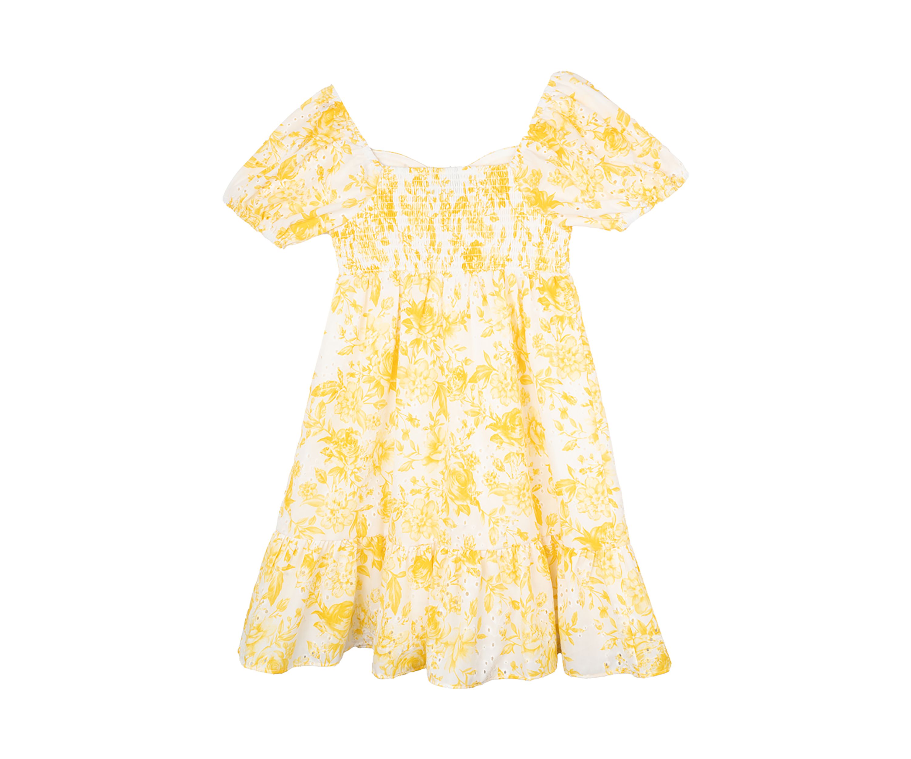 Girls 7-16 Yellow Flower Eyelet Dress