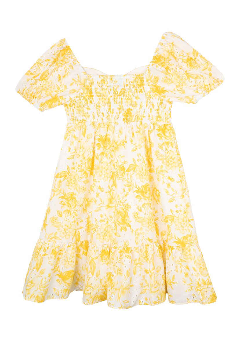 Girls 7-16 Yellow Flower Eyelet Dress