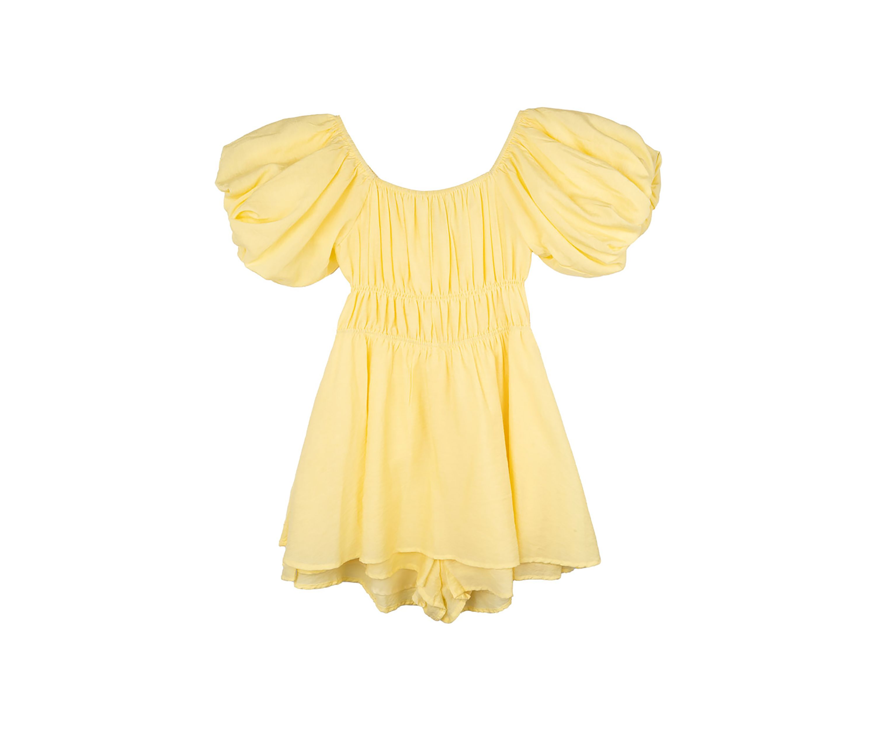 Girls 7-16 Puff Sleeve Smocked Cotton Romper 