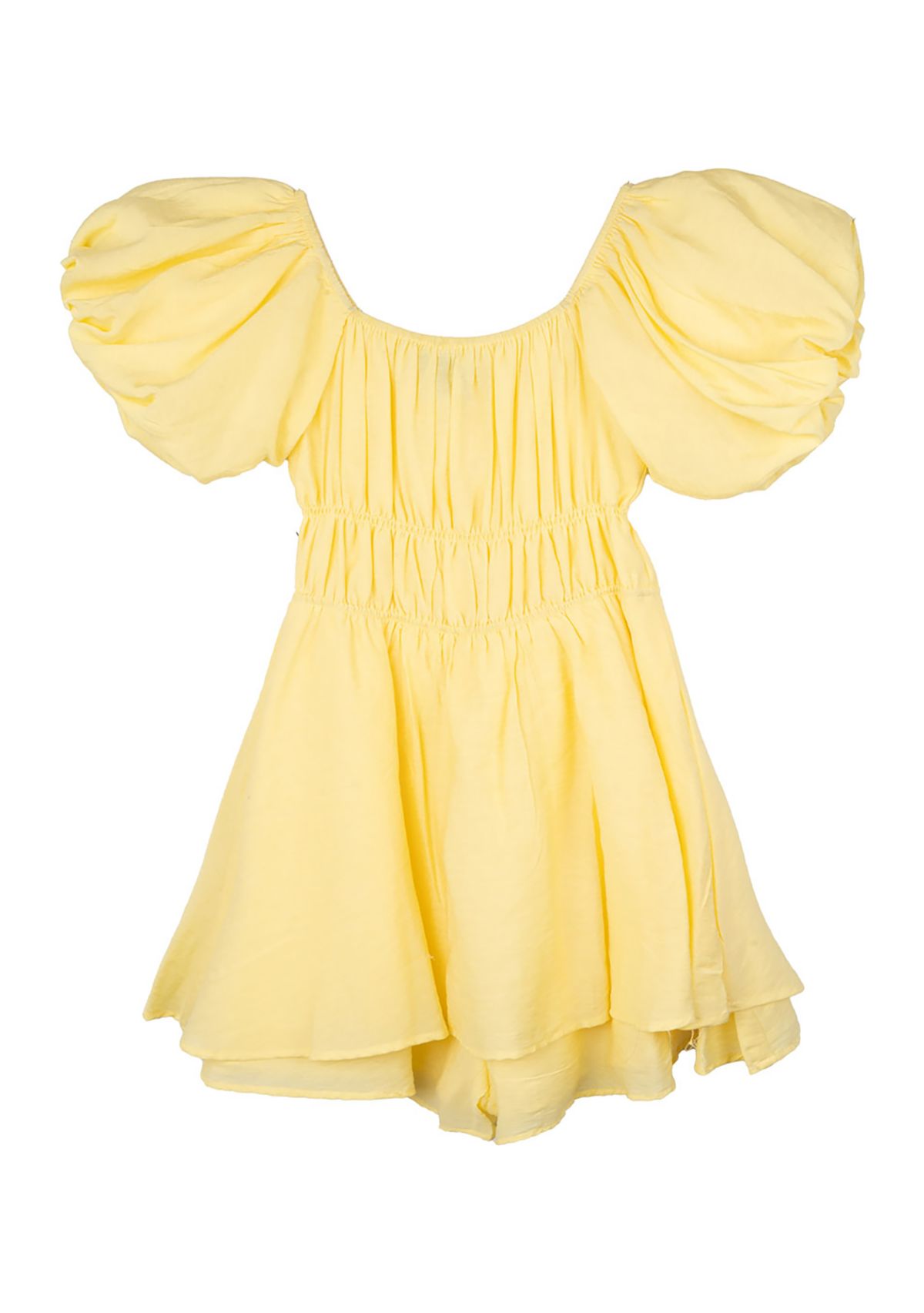 Girls 7-16 Puff Sleeve Smocked Cotton Romper 