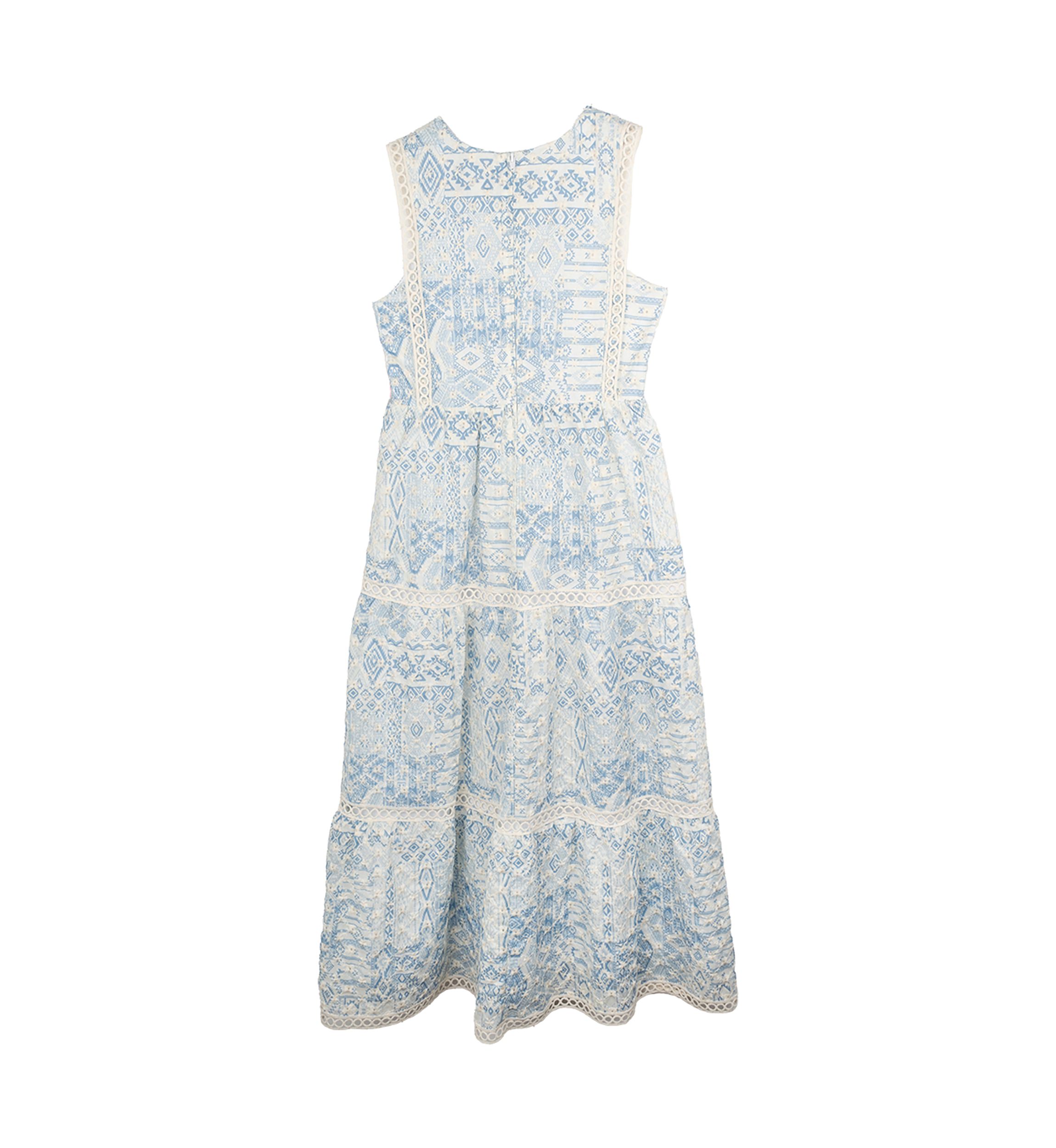 Girls 7-16 Blue White Printed Maxi Dress 