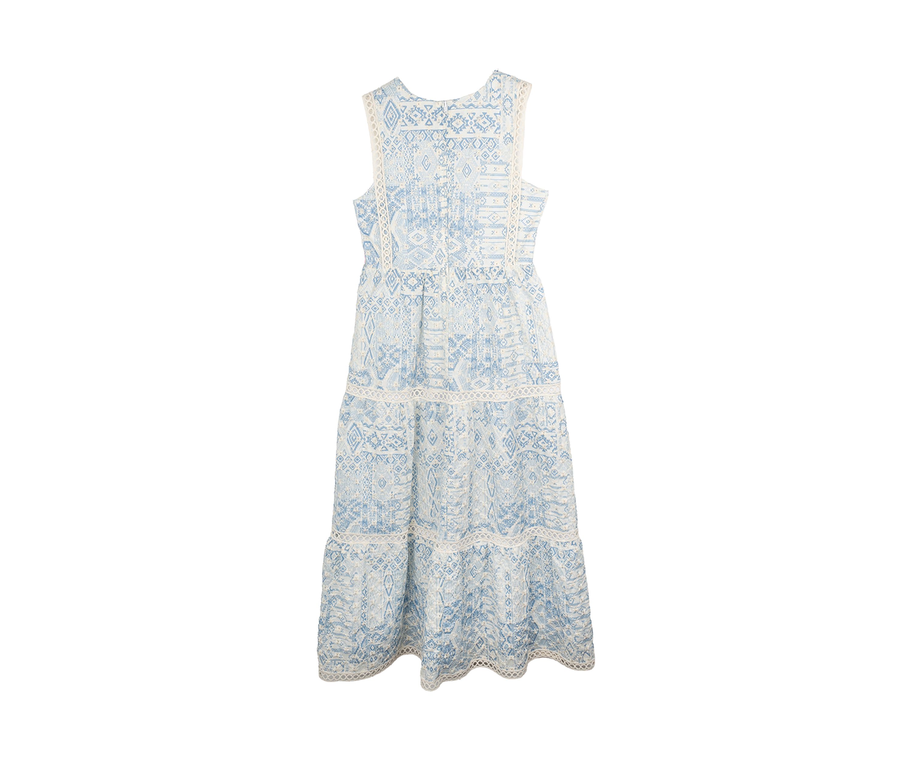 Girls 7-16 Blue White Printed Maxi Dress 