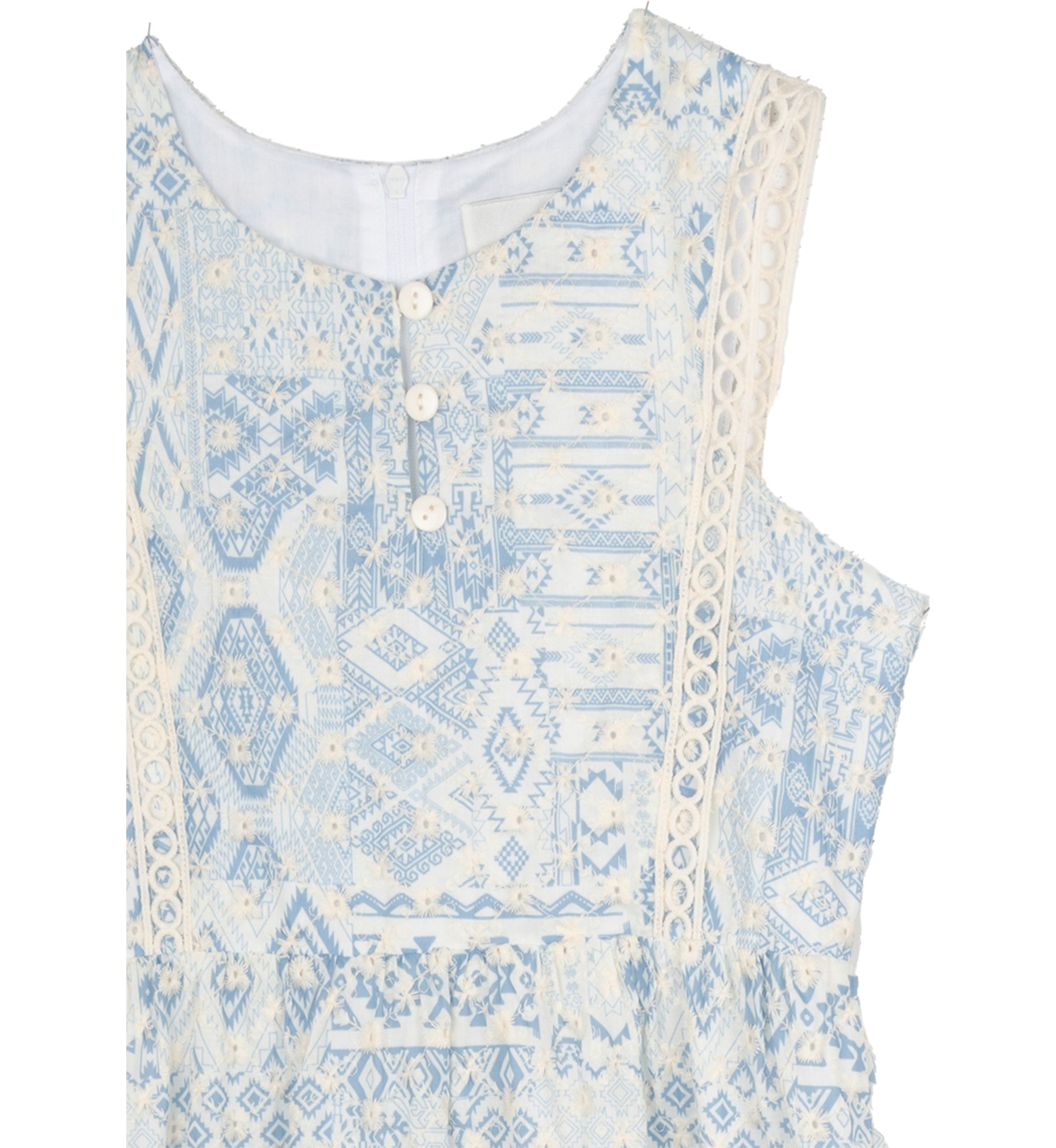 Girls 7-16 Blue White Printed Maxi Dress 