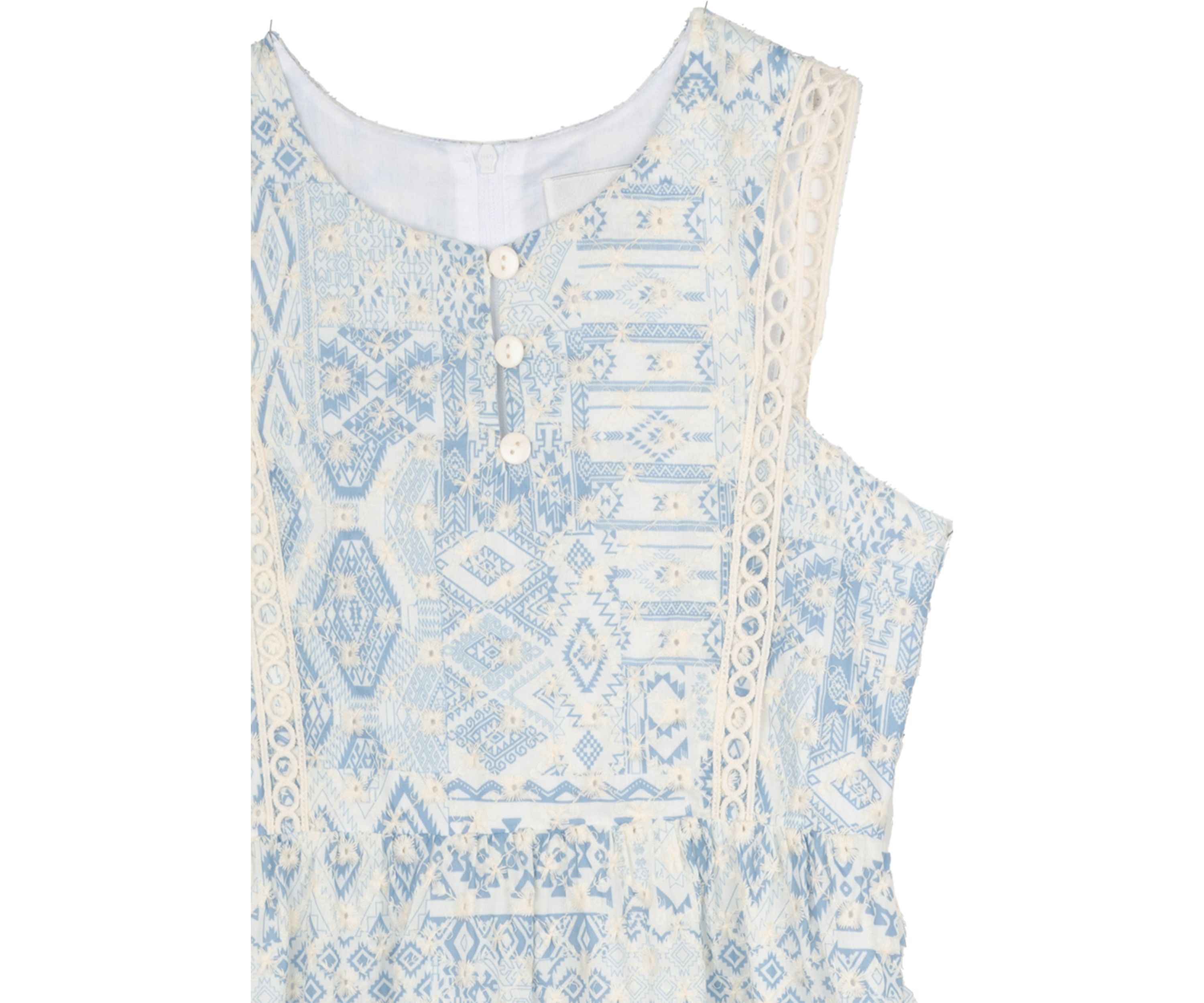 Girls 7-16 Blue White Printed Maxi Dress 