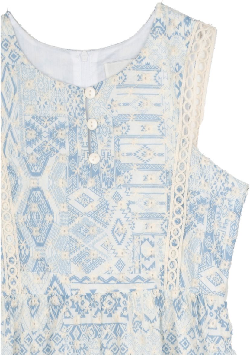 Girls 7-16 Blue White Printed Maxi Dress 