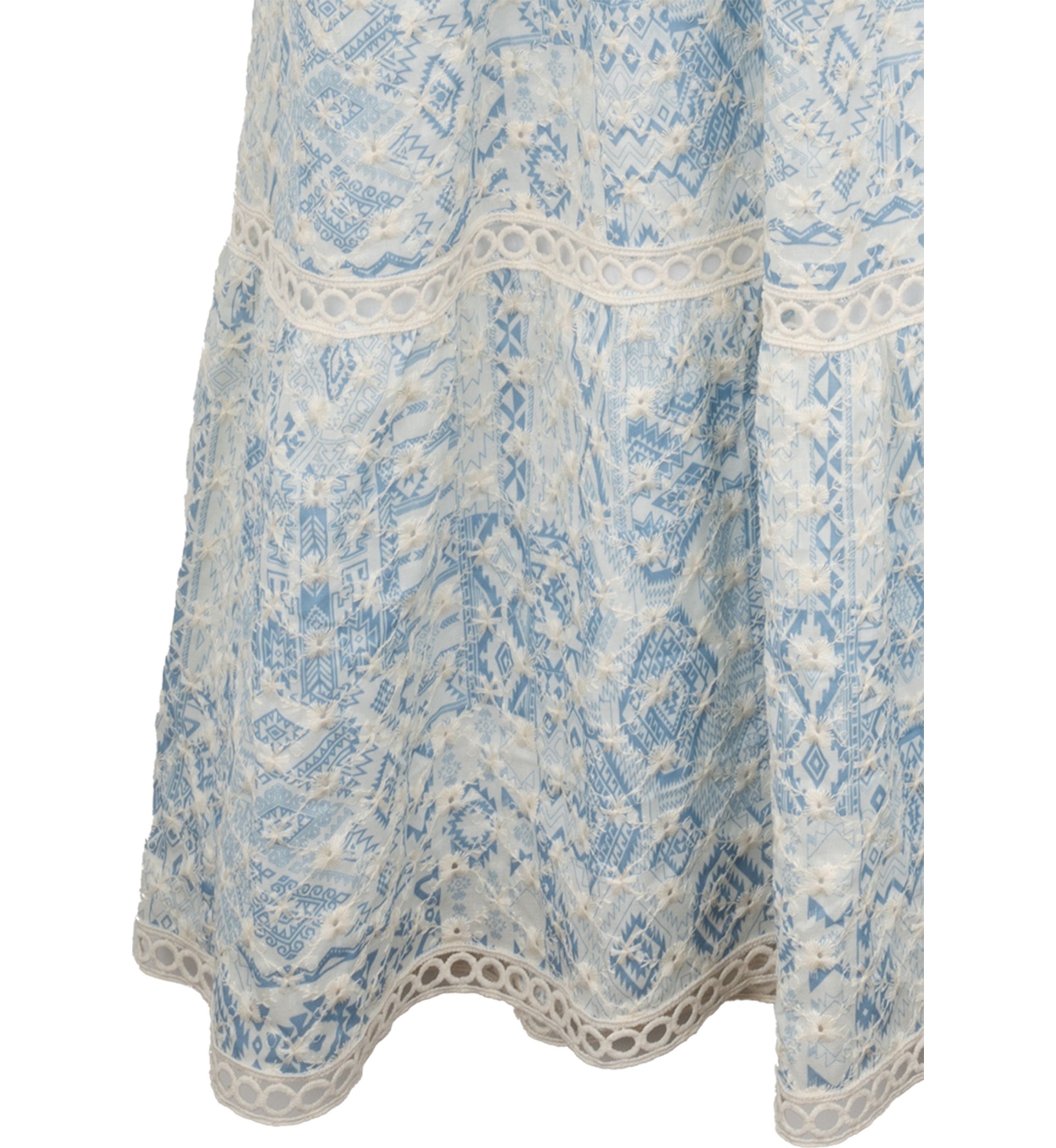 Girls 7-16 Blue White Printed Maxi Dress 