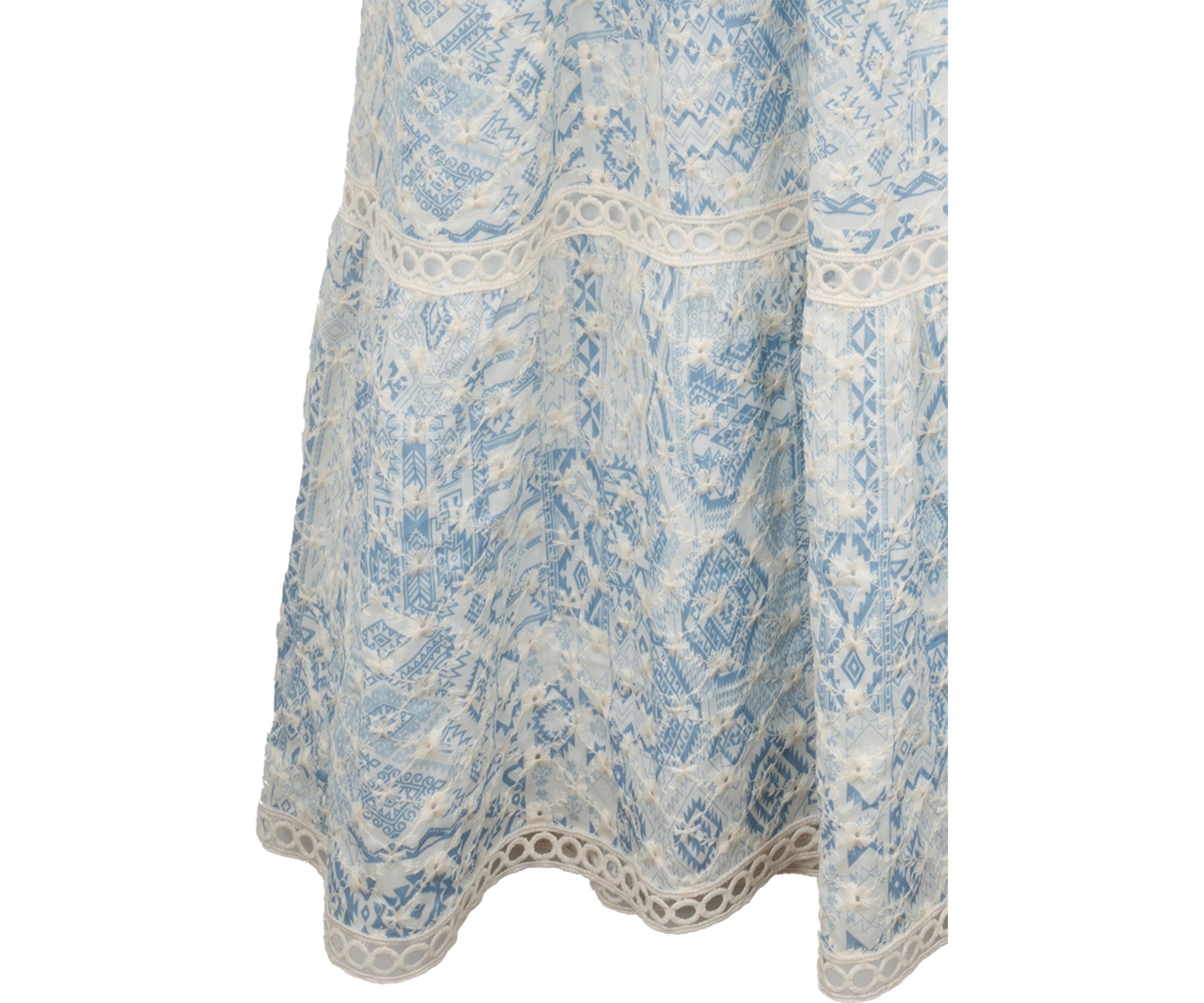 Girls 7-16 Blue White Printed Maxi Dress 