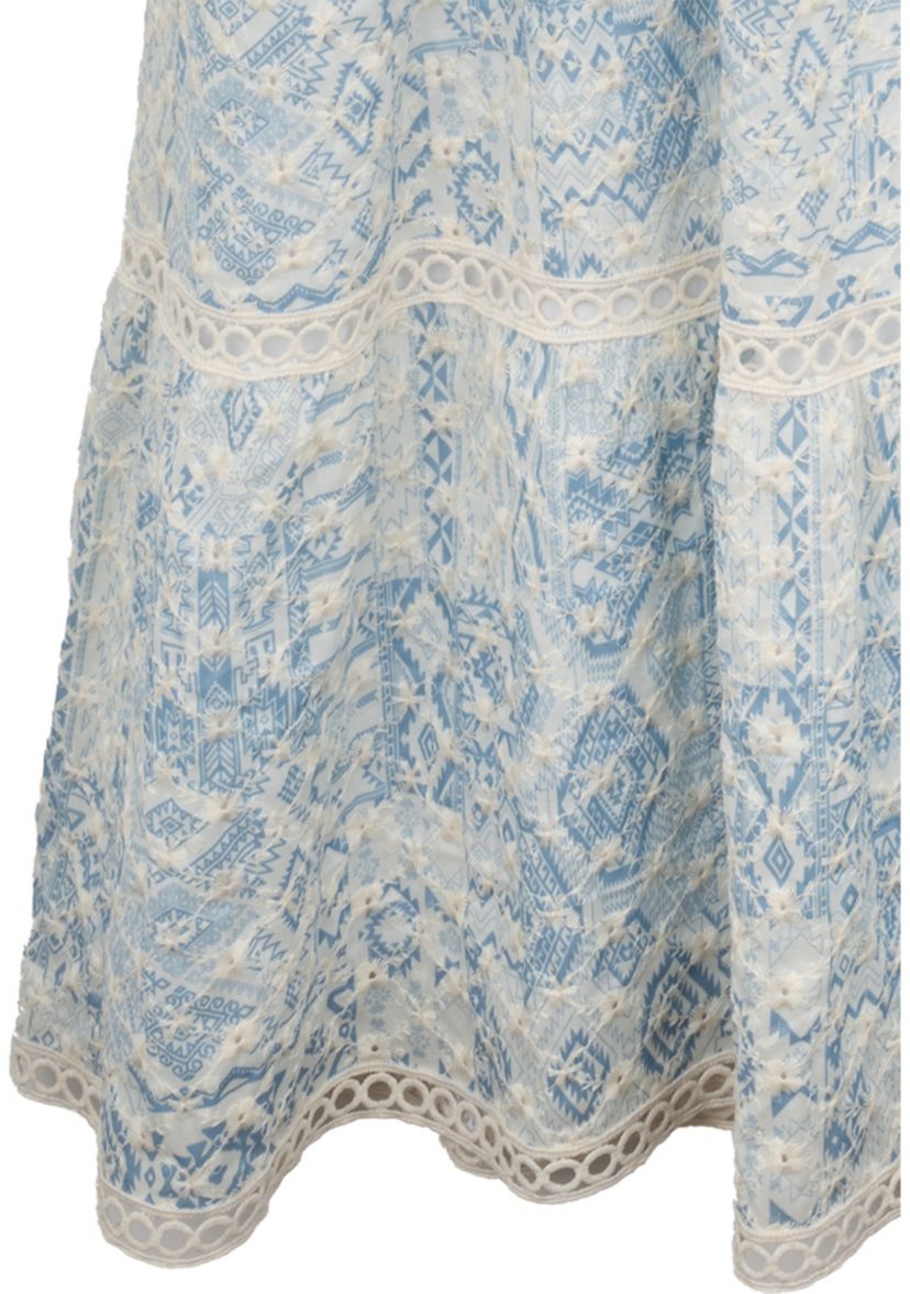 Girls 7-16 Blue White Printed Maxi Dress 