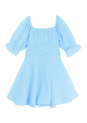 Rare Editions Girls 7-16 Clip Dot Romper, Blue, 8